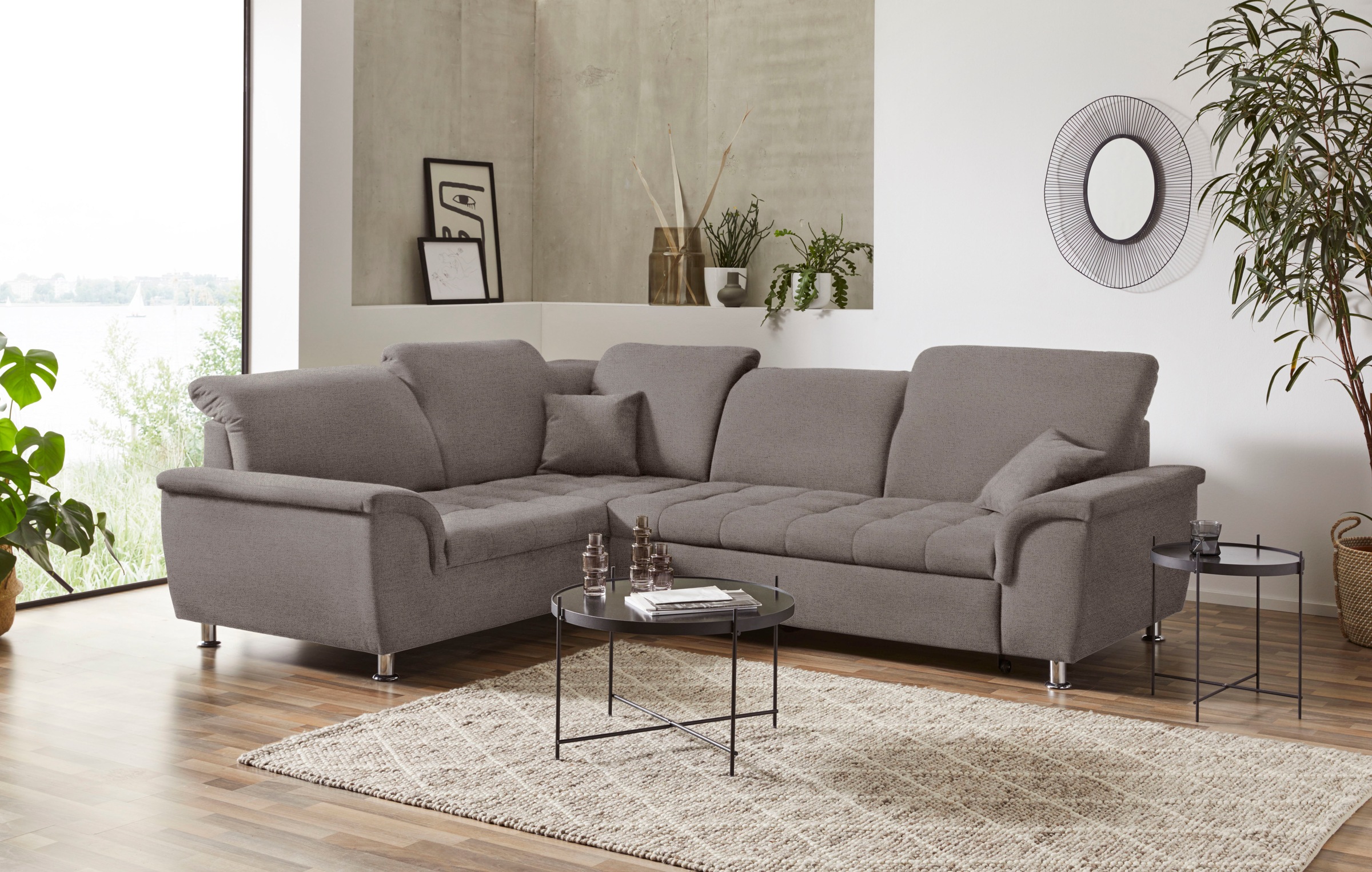 DOMO collection Ecksofa "FRANZI zeitlos und elegant, moderne Sitzheftung, L-Form" wahlweise mit Kopfteilverstellung (dann Breite: 275 cm)
