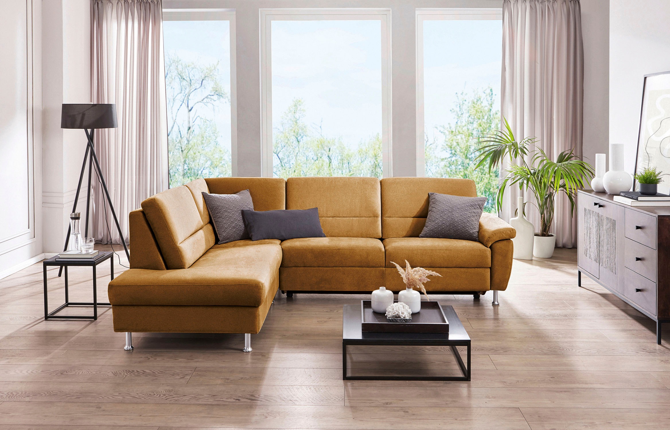 CALIZZA INTERIORS Ecksofa »Onyx L-Form«, Ottomane links oder rechts, wahlweise mit Bettfunktion, Breite 257 cm