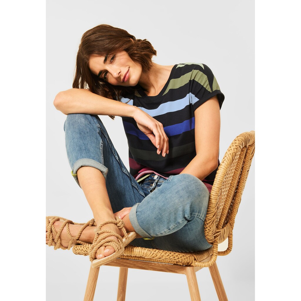 Damenmode Shirts & Sweatshirts Cecil Rundhalsshirt, mit Streifenmuster dunkelblau Damenmode Shirts & Sweatshirts Cecil Rundhalsshirt, mit Streifenmuster dunkelblau