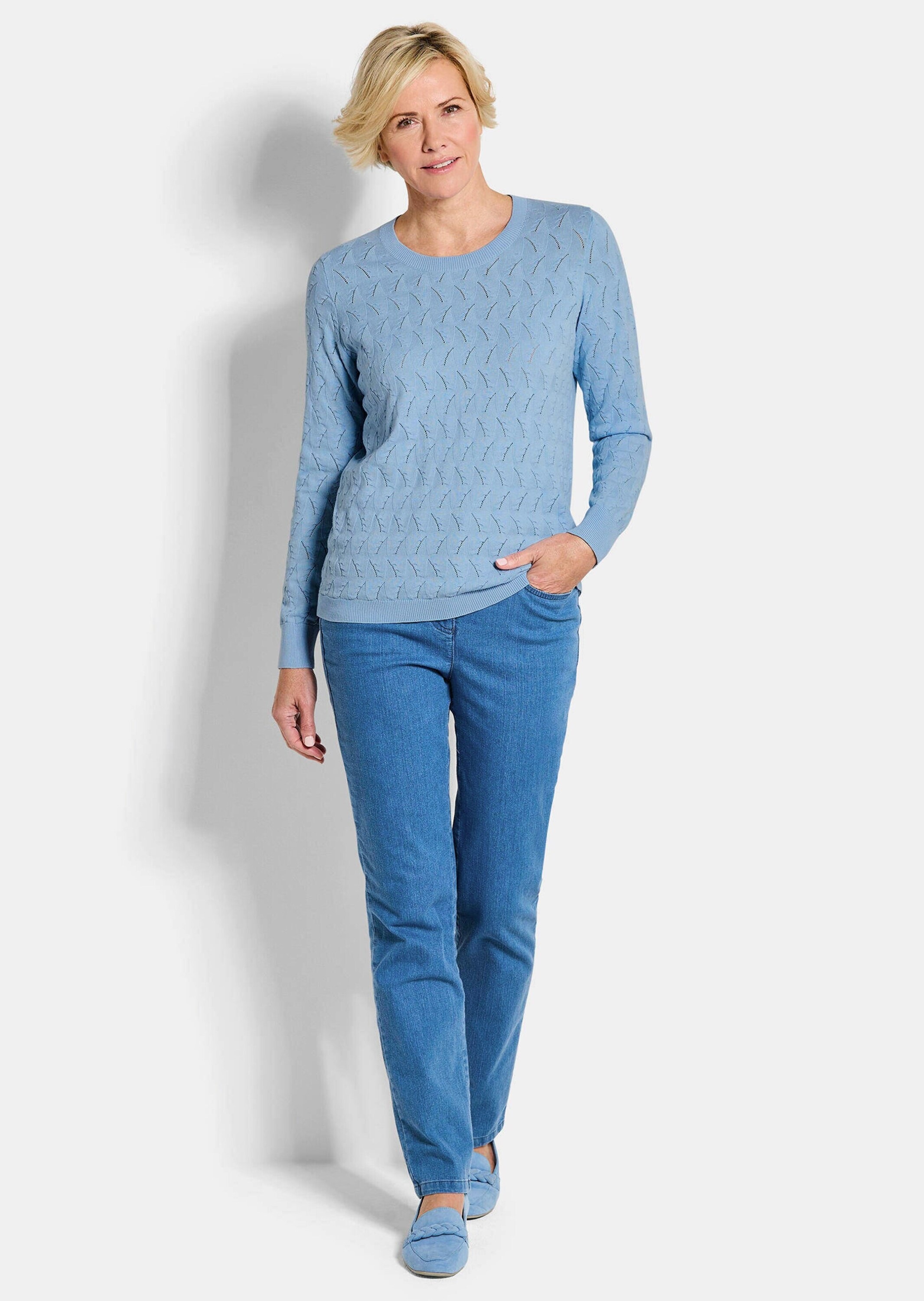 GOLDNER Rundhalspullover "Baumwollpullover mit Zick-Zack-Muster" moderner W günstig online kaufen