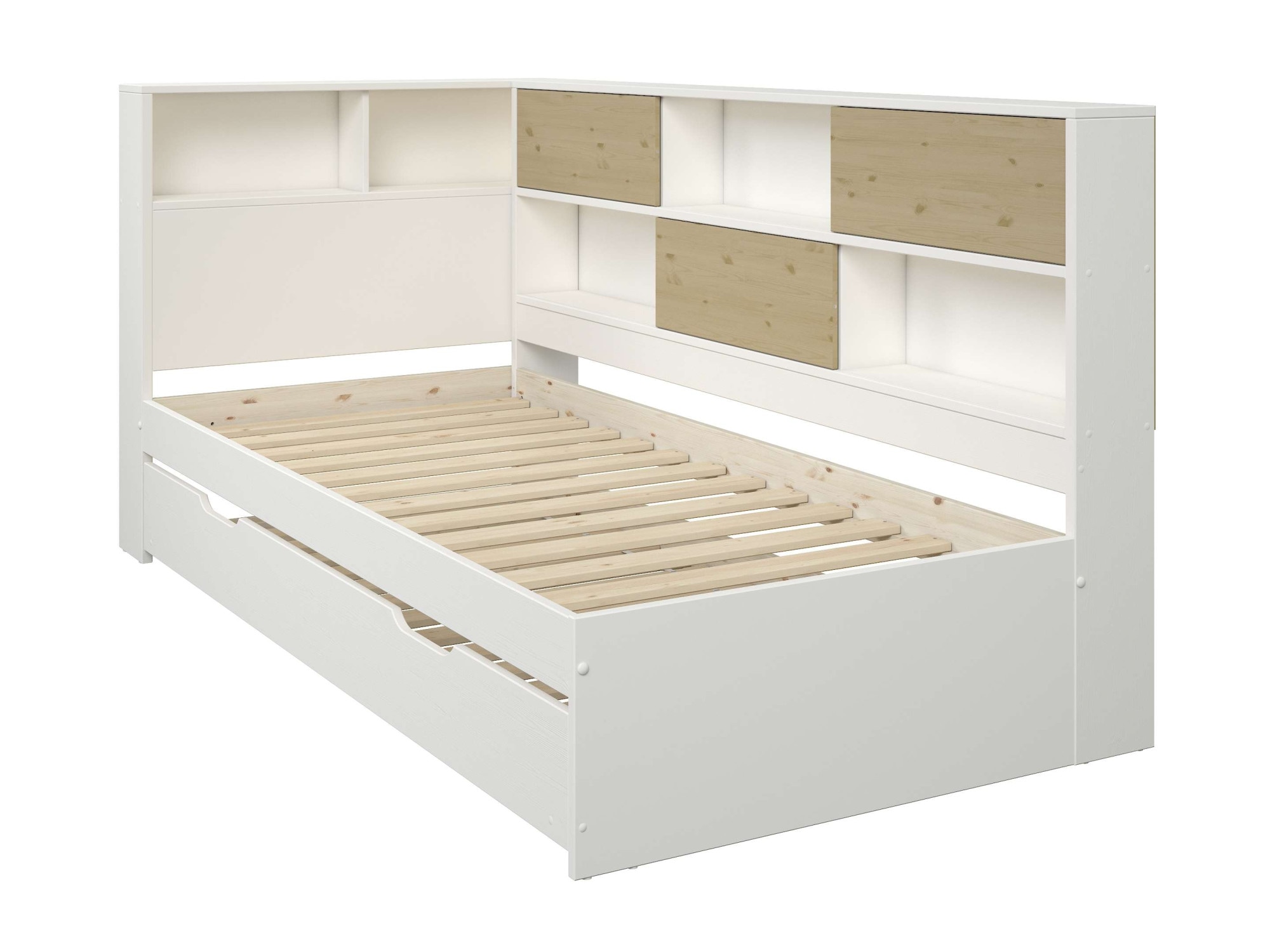 Home affaire Stauraumbett »Amance, Massivholz mit MDF, viel Stauraum, ideal für kleine Räume«, (Außenmaße B/T/H: 110,2/220,1/106,9 cm), FSC® zertifiziert, inklusive Lattenrost, Made in EU