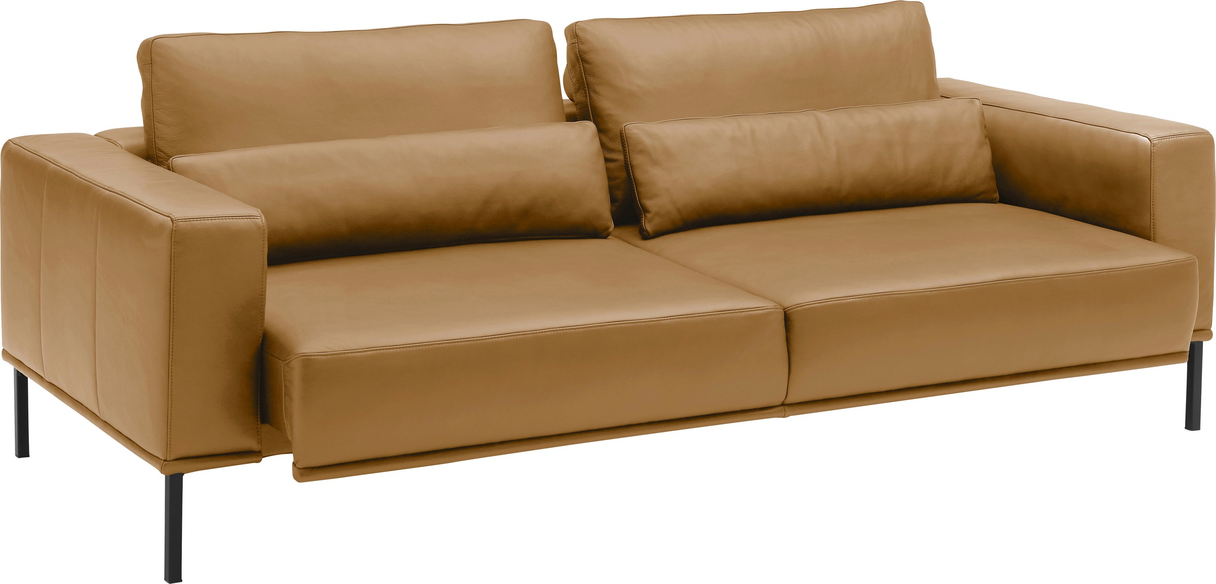 3-Sitzer MUSTERRING "JustBPM100, 242 cm breit, aus hochwertigem Leder", curcuma, B:242cm H:88cm T:107cm, 100% Leder, Sofas, XL-Sofa, wahlweise mit Nierenkissen und mot. Sitzauszug, Fuß schwarz 9