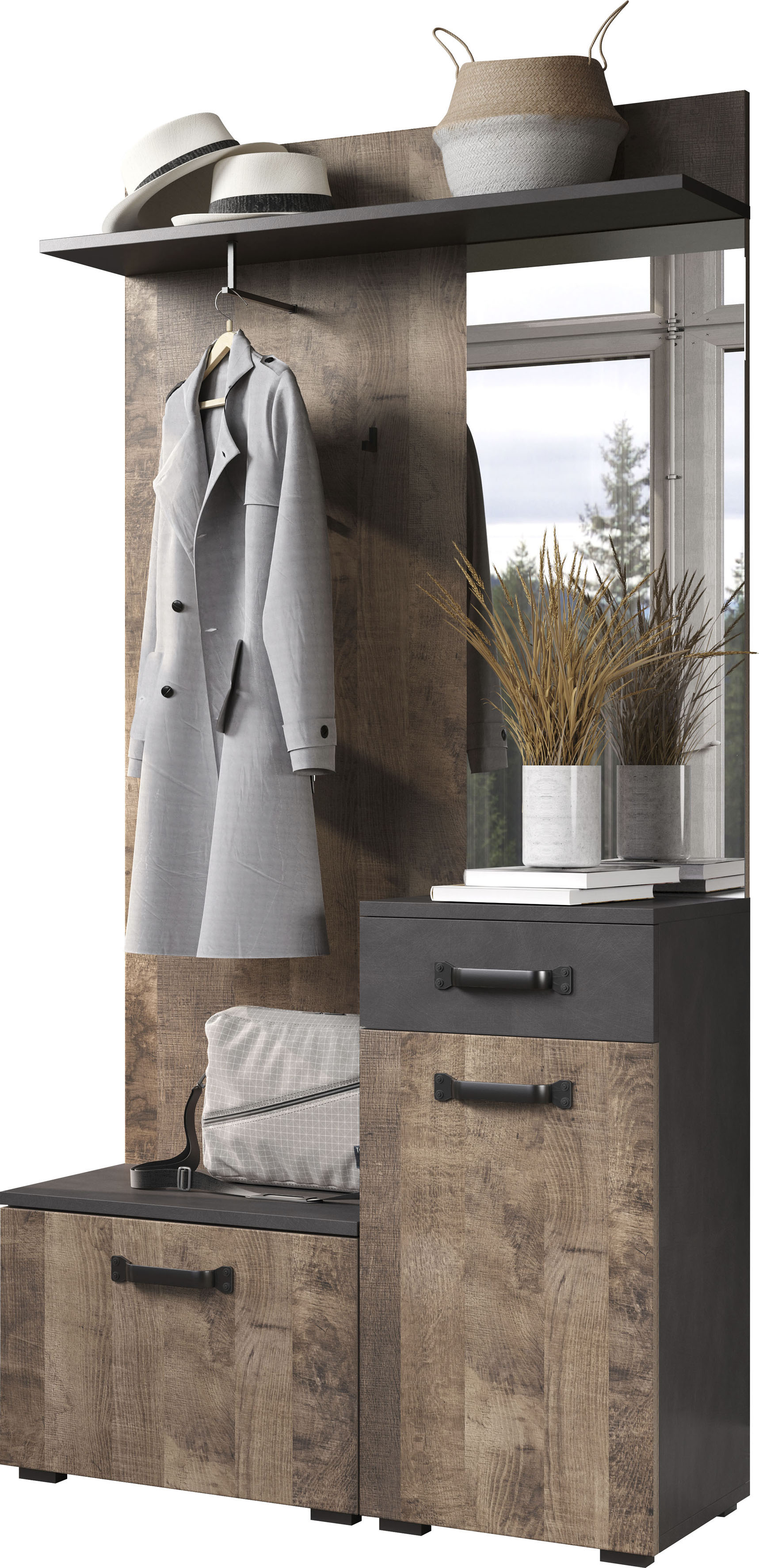 Thumbnail - Home affaire Garderobenschrank "Saragossa", Kompaktgarderobe, Tür, Schublade, Klappe - (B/T/H) 104/32/190 cm