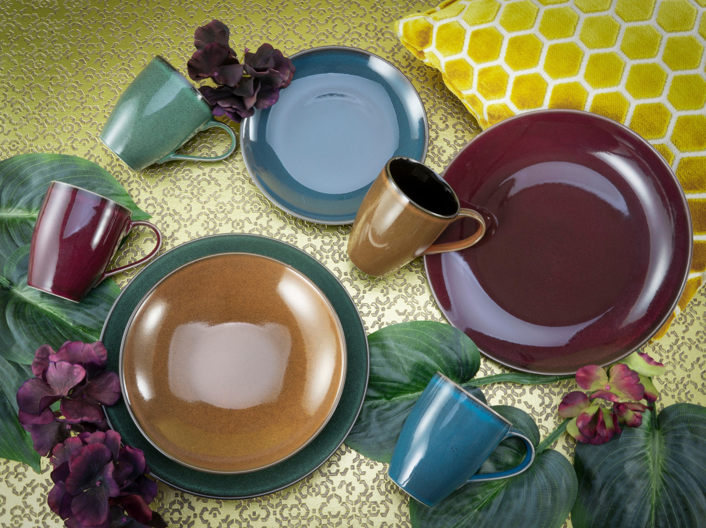 CreaTable Kombiservice »Geschirr-Set Marrakesch«, (Set, 16 tlg., Kaffeeservice und Tafelservice im Set, für 4 Personen), Service, mit Vintage Aussenrand, 16 Teile, für 4 Personen