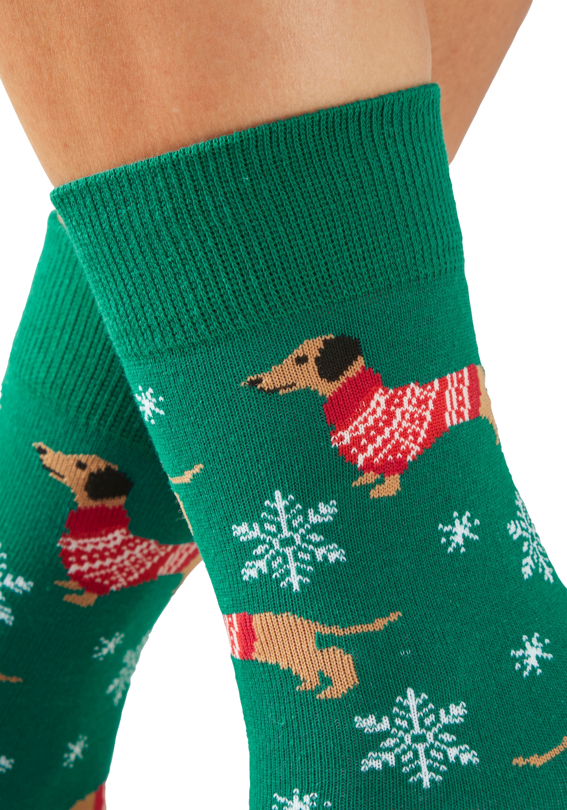 LASCANA Freizeitsocken »Damen Weihnachtssocken« Packung, 3 Paar tlg. mit lustigen Dackelmotiven