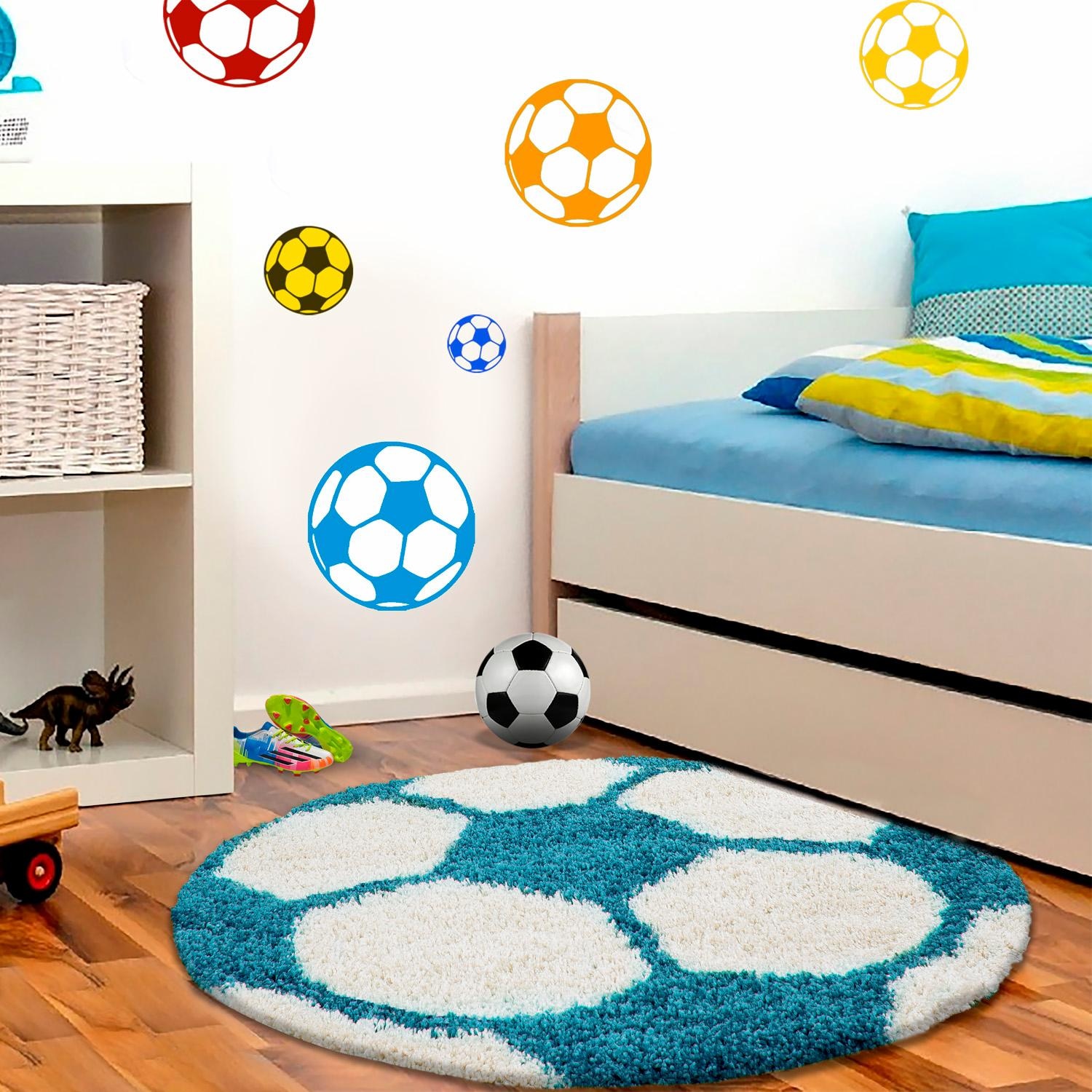 Ayyildiz Teppiche Kinderteppich "Fun 6001" rund 30 mm Höhe robuster Kurzflor, Fussball, Kinderzimmer