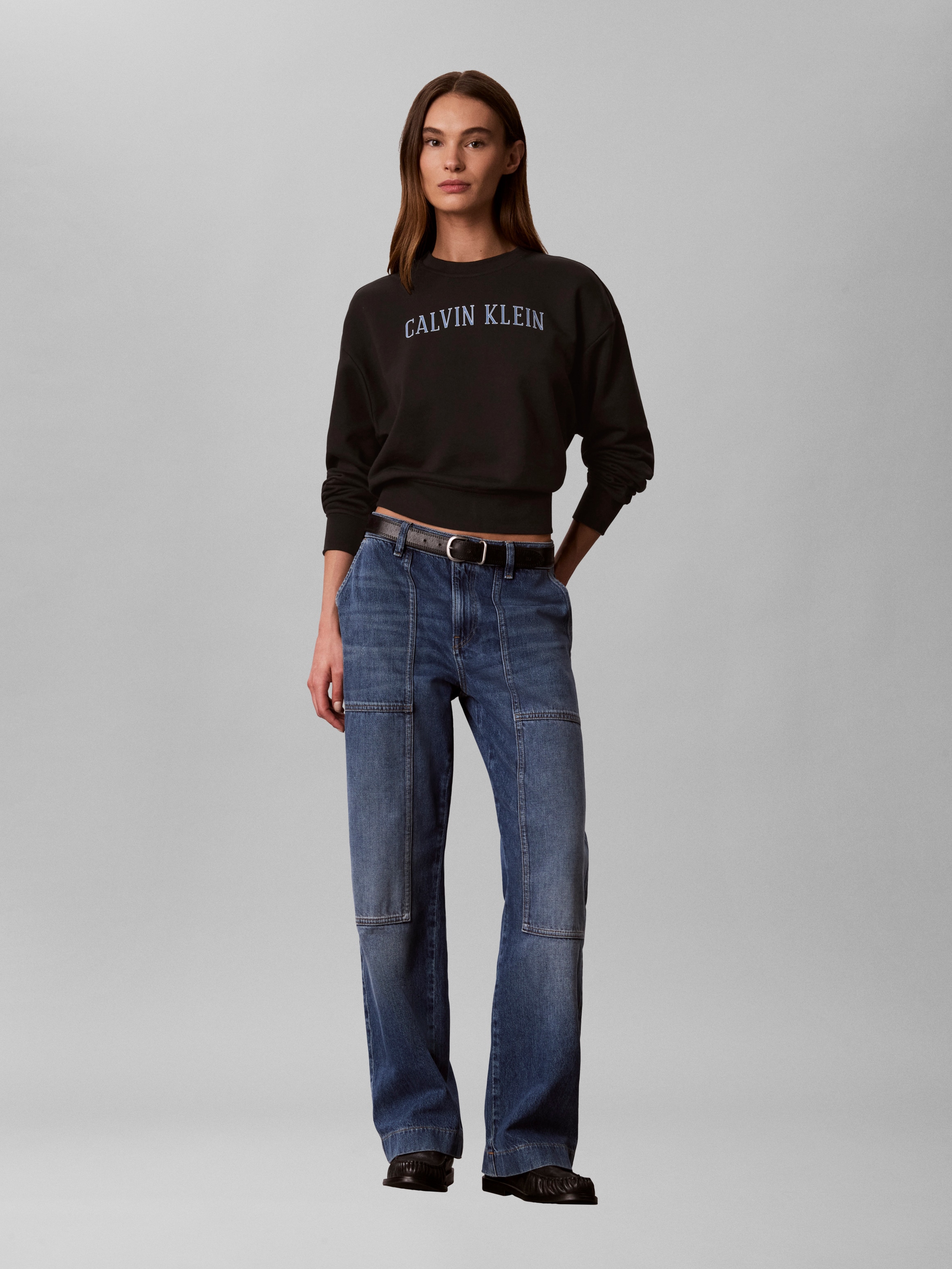 Calvin Klein Jeans , Rundhalsausschnitt, cropped, Logoschriftzug
