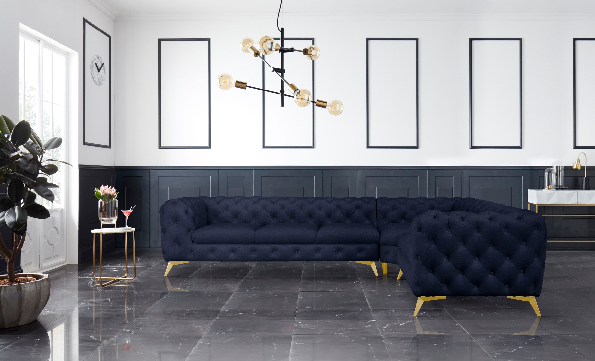 Home affaire Chesterfield-Sofa "Ecksofa GLYNIS L-Form mit Wellenunterfederu günstig online kaufen