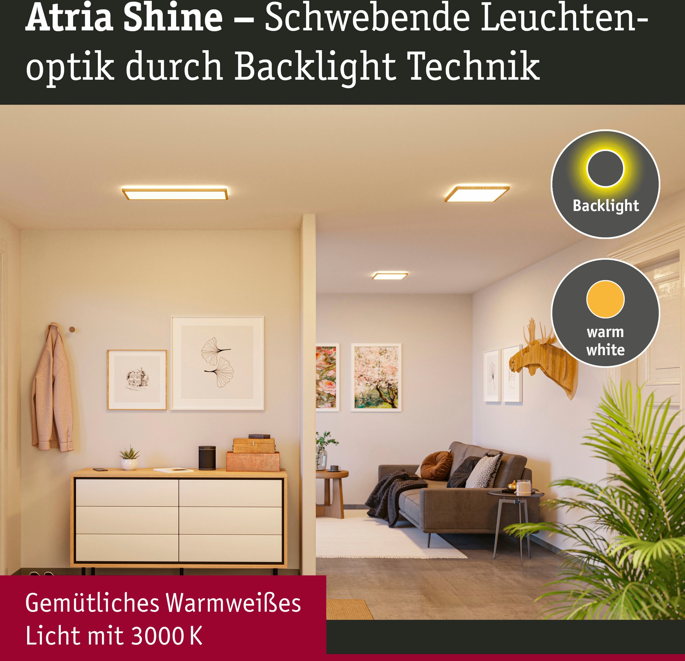 Paulmann LED Panel 22W Hintergrundbeleuchtung kaufen »Atria Eiche flammig-flammig, IP44«, 3000K 580x200 Kunststoff Shine 1 | BAUR