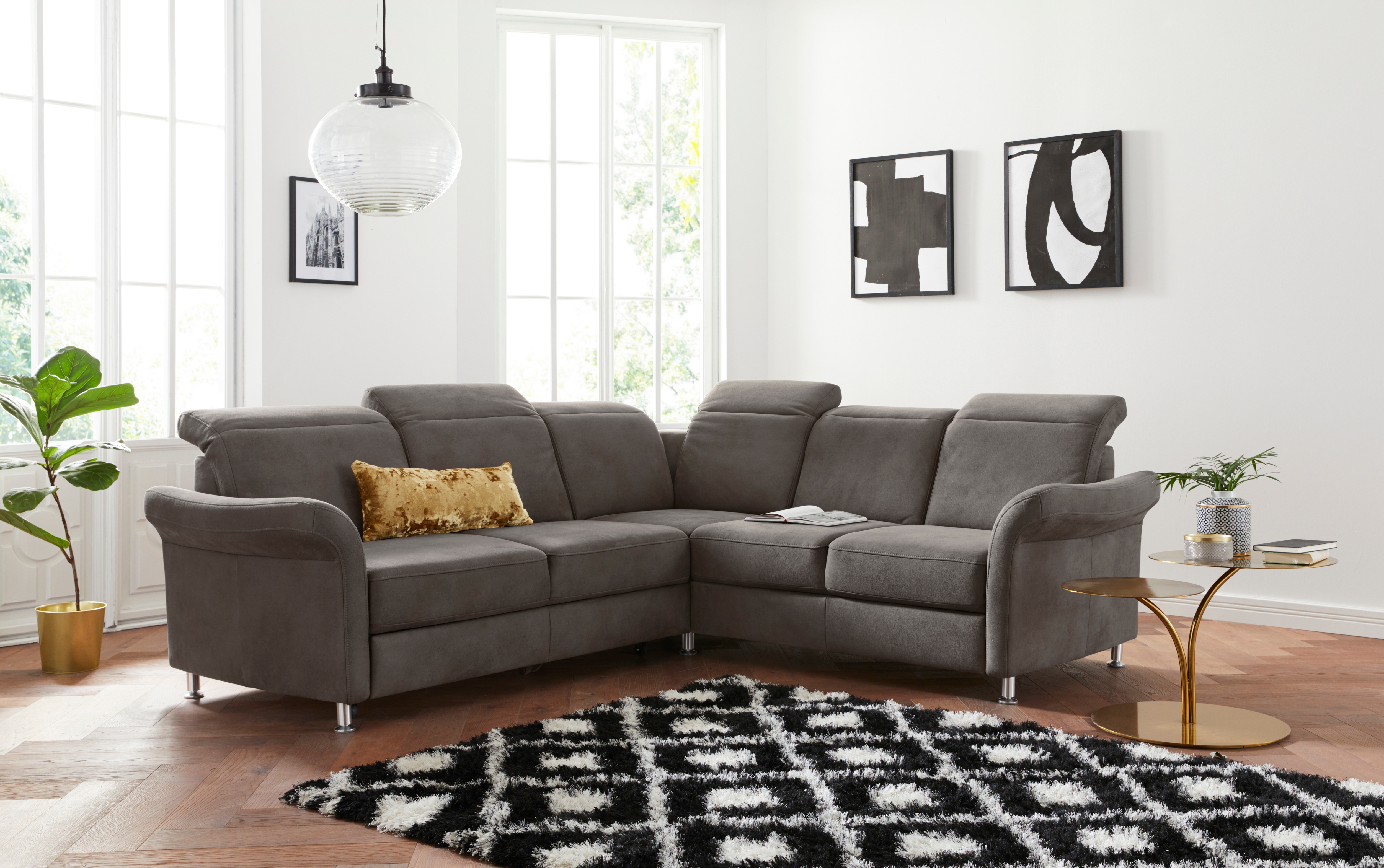 sit&more Ecksofa "Darwin L-Form" inklusive Federkern, wahlweise mit Kopfteilverstellung, Schlaffunktion