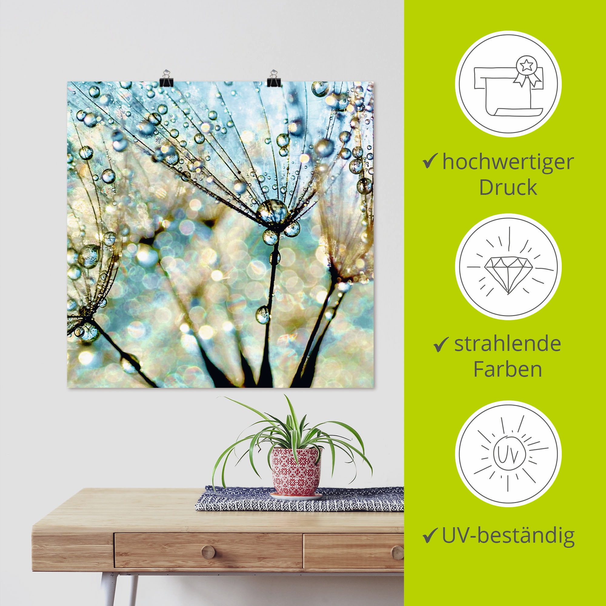 Artland Wandbild »Pusteblume Blaue Diamanten«, Blumen, (1 St.), als Alubild, Outdoorbild, Leinwandbild, Poster, Wandaufkleber