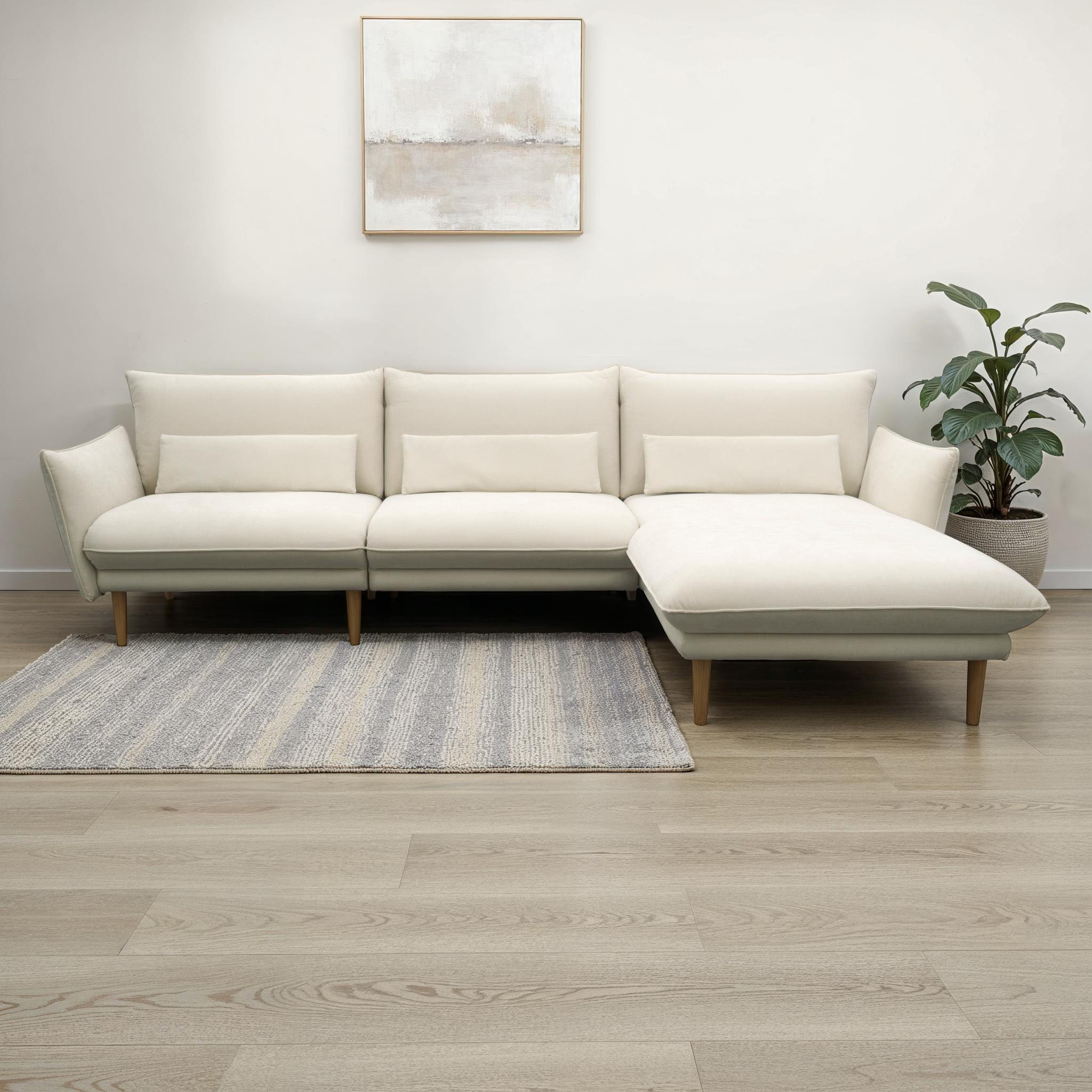 DOMO collection Ecksofa "Leuven modern mit schmalen Armlehnen, Breite 282 cm, L-Form" angenehm feste Polsterung, bodenfrei, 19 cm hohe Holzfüße