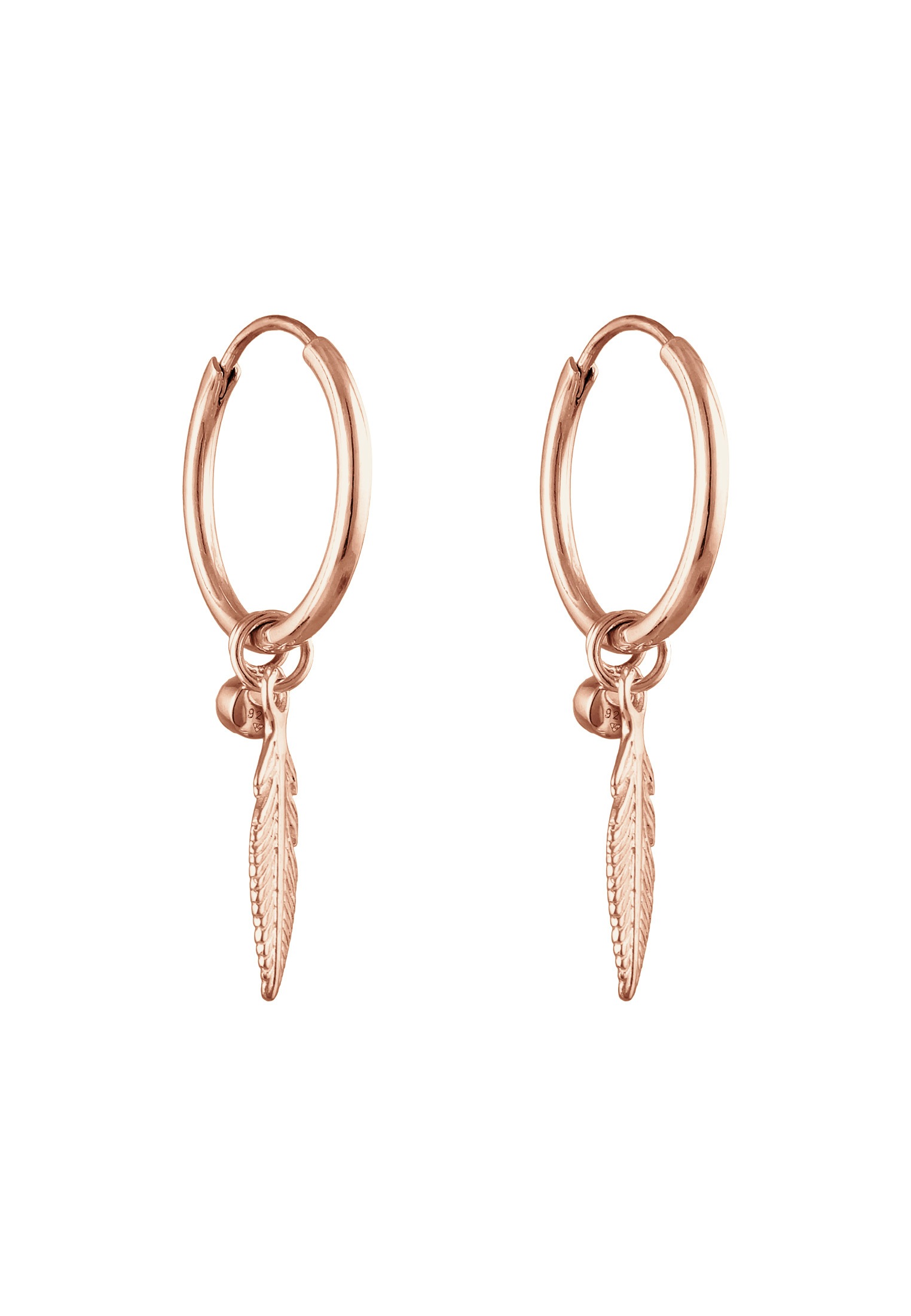 ELLI Creole Feather Hoop Earrings Rose Gold 925 Silver 3