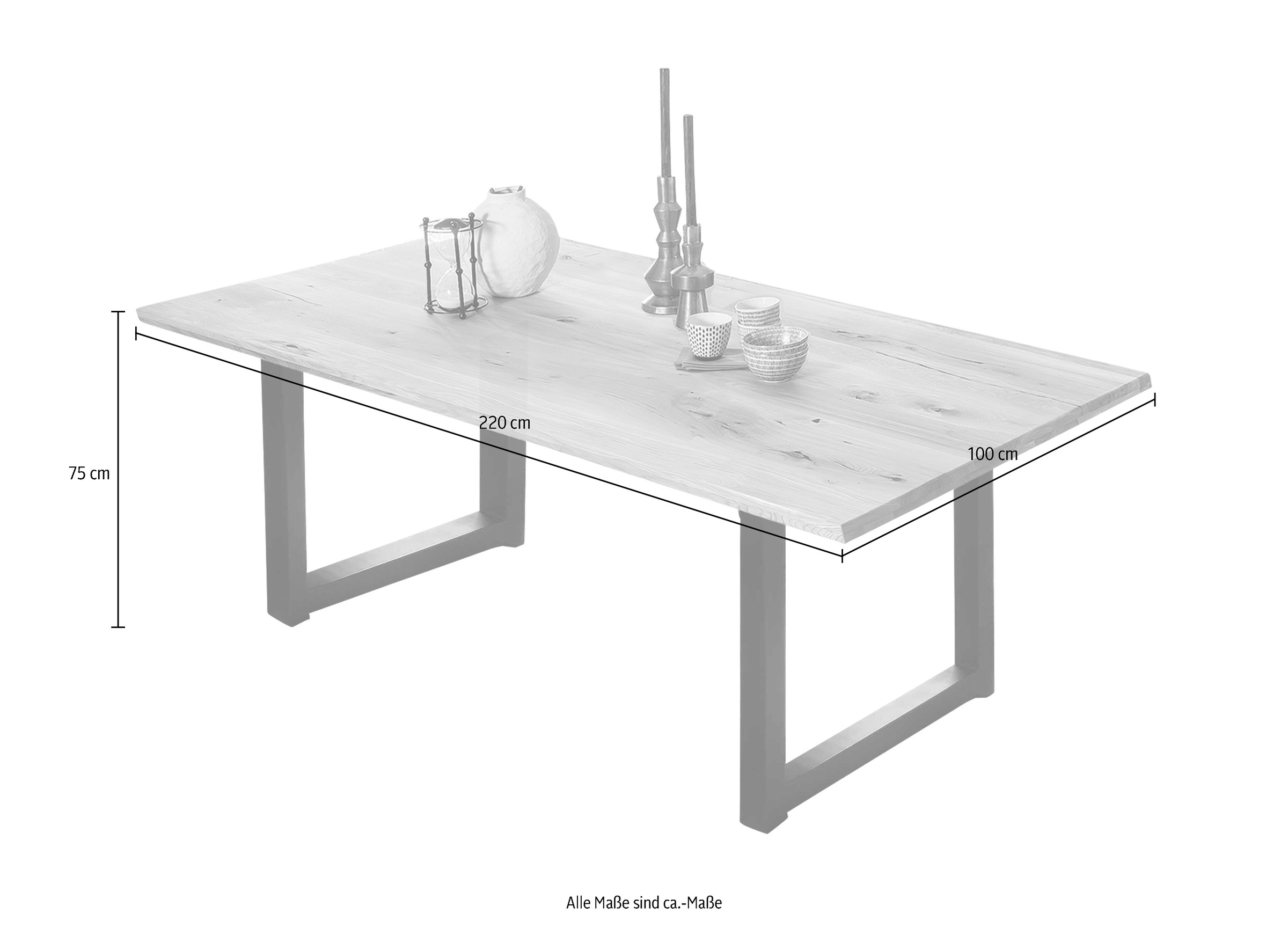 Esstisch SIT, braun (natur, antikschwarz, antikschwarz, natur), B:220cm H:75cm T:100cm, Platte Wildeiche geölt, Gestell Metall, Tische, Rechteckiger Esstisch Esstisch Holz-Esstische, Kufengestell im industriellen Antiklook 2