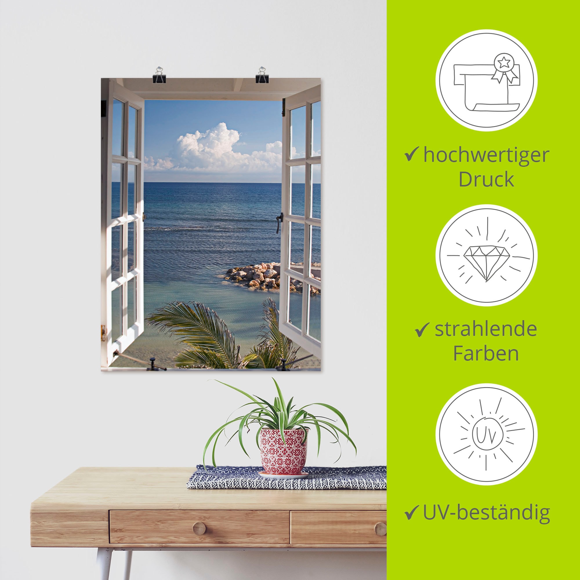 Artland Wandbild »Fenster zum Paradies«, Fensterblick, (1 St.), als Alubild, Outdoorbild, Leinwandbild, Poster, Wandaufkleber