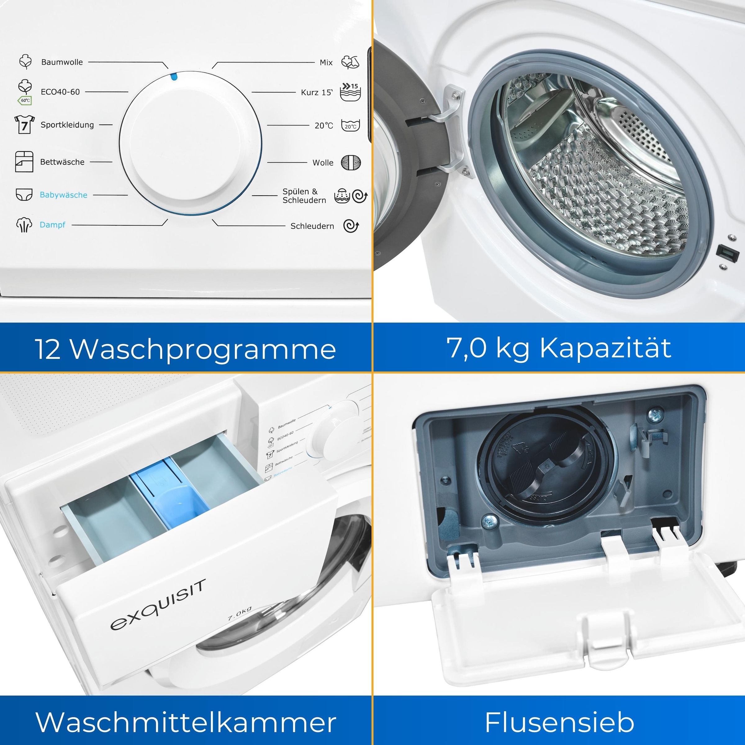 exquisit Waschmaschine »WA7014-020A«, WA7014-020A, 7 kg, 1400 U/min, Platz für 7,0 kg Wäsche