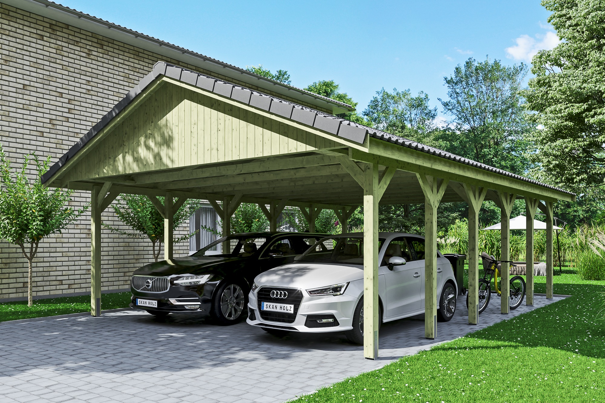 Skanholz Doppelcarport »Wallgau« 530 cm Grün mit Dachlattung