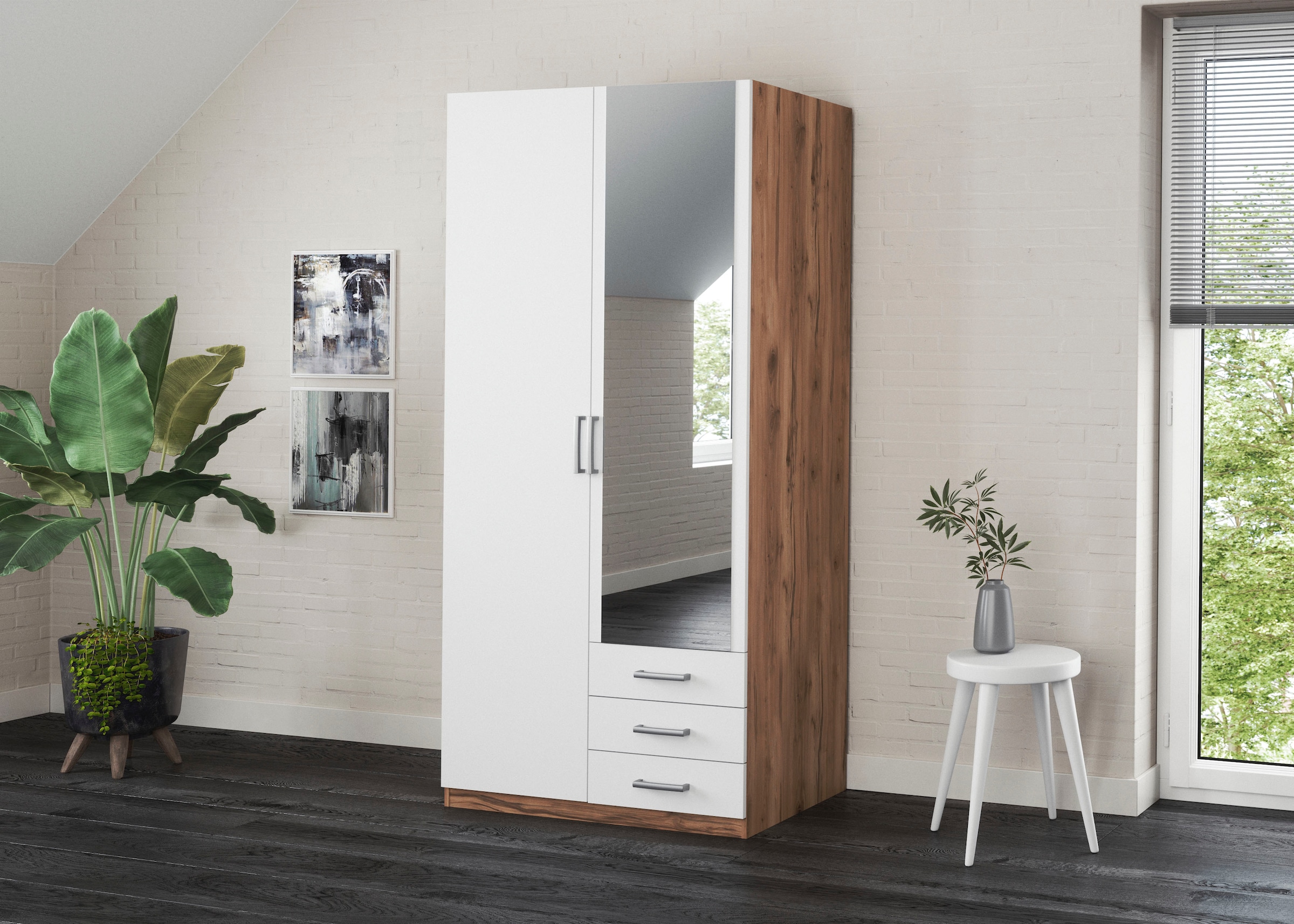 priess Kleiderschrank "Amsterdam, viel Stauraum durch viele Schubkästen, Spiegeltüren" Optional mit LED-Beleuchtung, Made in Germany
