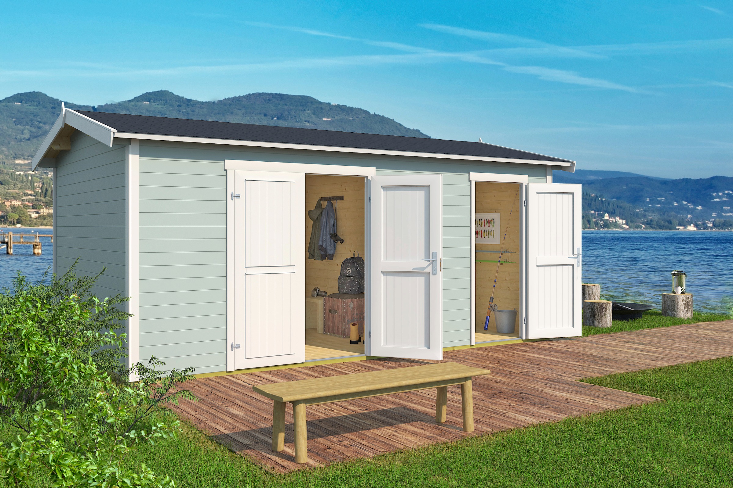 LASITA MAJA Gartenhaus »Tuvalu XL«, Blochbohlenhaus 28mm 2-Raum, Fundamentmass 5000x3000, Gletschergrün