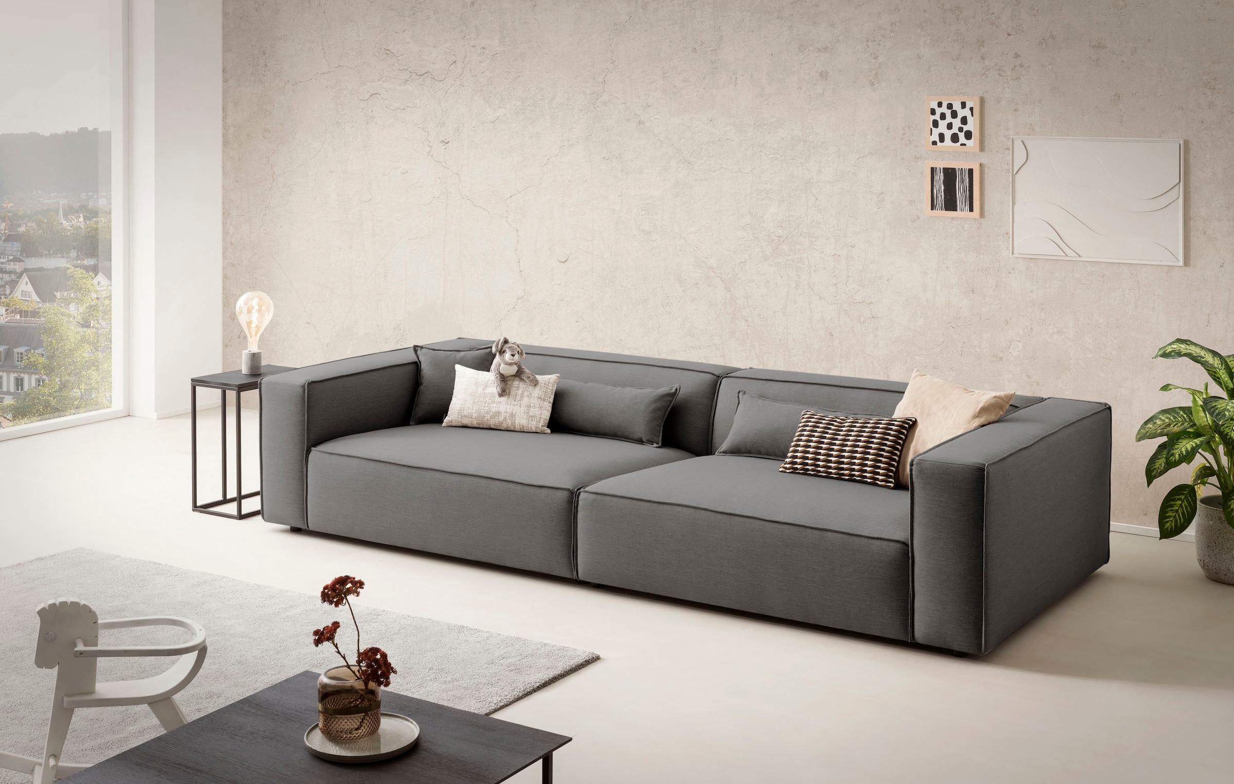 LeGer Home by Lena Gercke 3-Sitzer »PIARA, XXL Sofa mit Kedernaht, Big-Sofa in Cord oder Leinenoptik«, schwarze Füße, bequemer Sitzkomfort, extra tiefe Sitzfläche