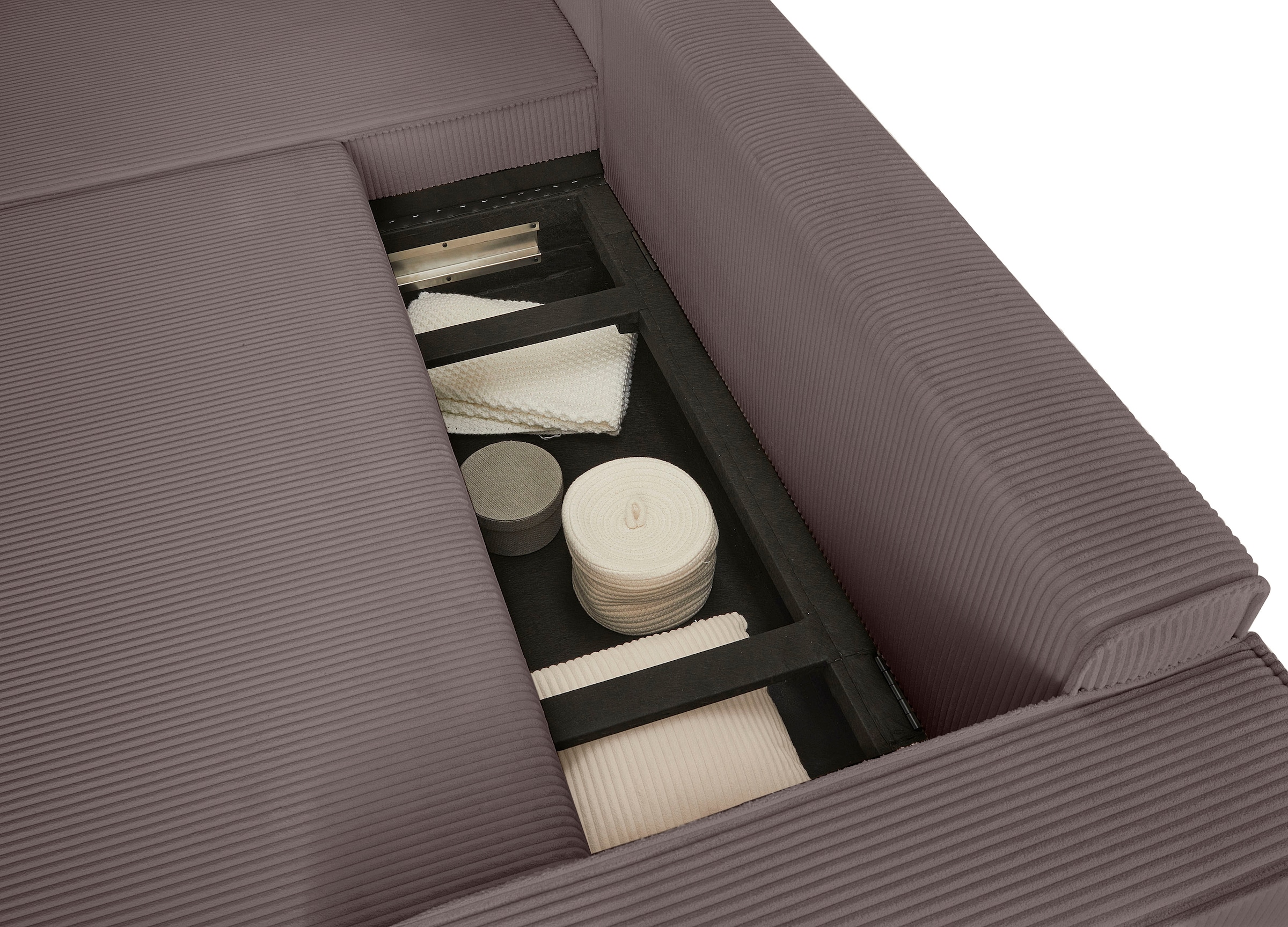 OTTO home Ecksofa »CASSI, 241cm, L-Form, Schlafsofa, Dauerschläfer, Boxspringfederung«, Schlaffunktion (133/200),Bettkasten, Recamiere links/rechts, Cord
