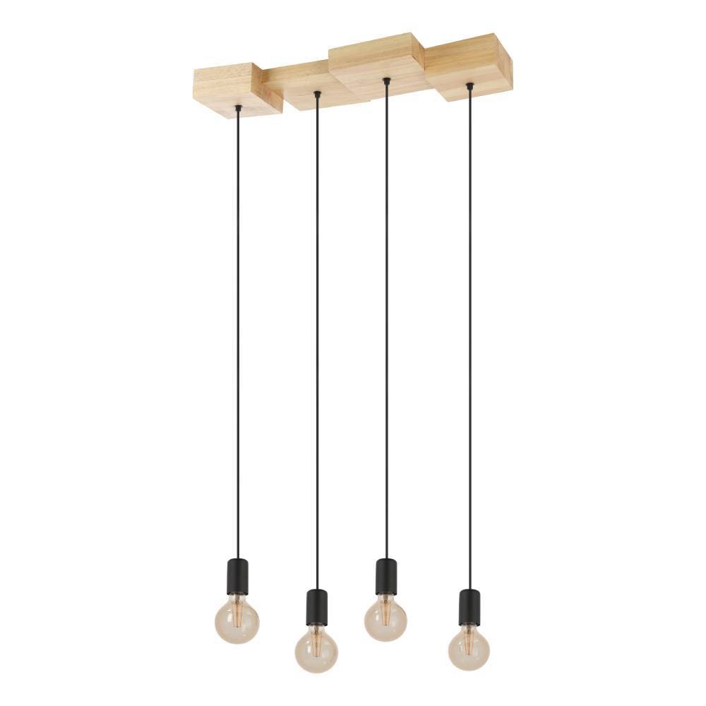 EGLO Hängeleuchte "HALKIN", braun (braun, schwarz), 4, H: 110cm, 1 Stk., Leuchten, Pendelleuchte, Holz in Natur und Metall in Schwarz, FSC100HB, E27, Hängeleuchte