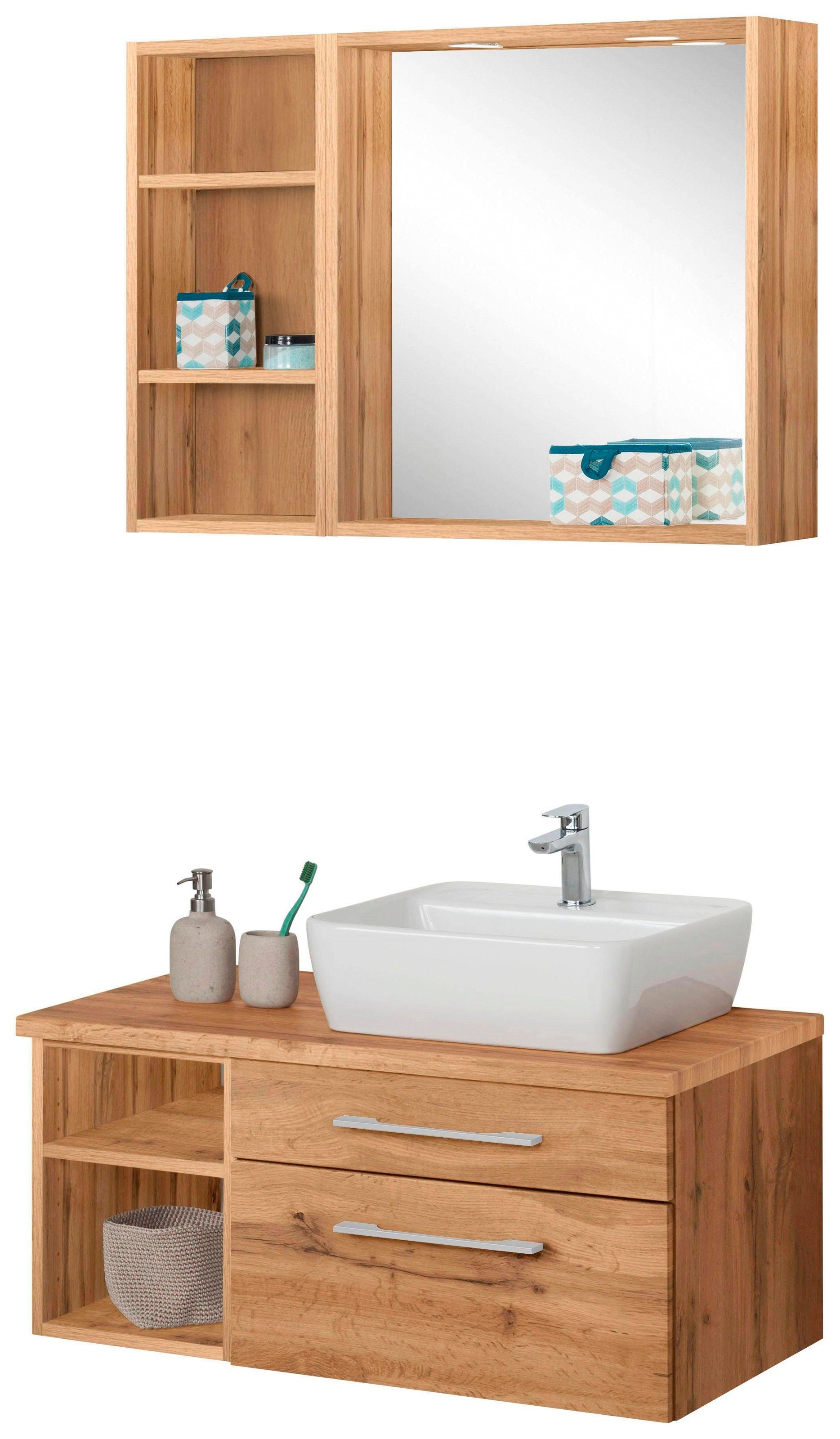 welltime Badmöbel-Set "Davos" 3 Stk. tlg. Waschplatz mit Regal und Spiegel günstig online kaufen