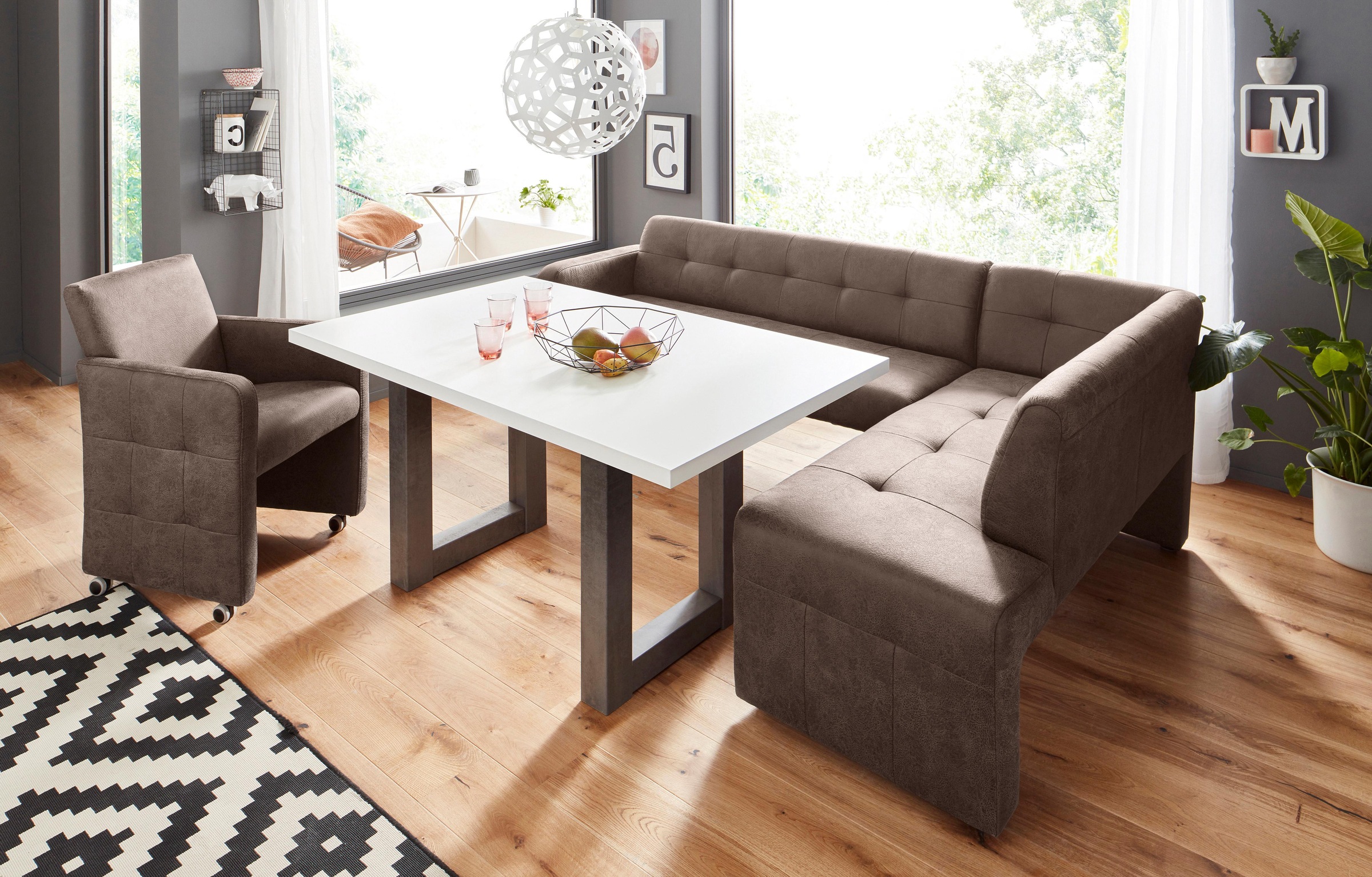 exxpo - sofa fashion Eckbank »Barista mit toller Detailverarbeitung, hohe Bodenfreiheit«, Komfortsitzhöhe 49cm, Frei im Raum stellbar