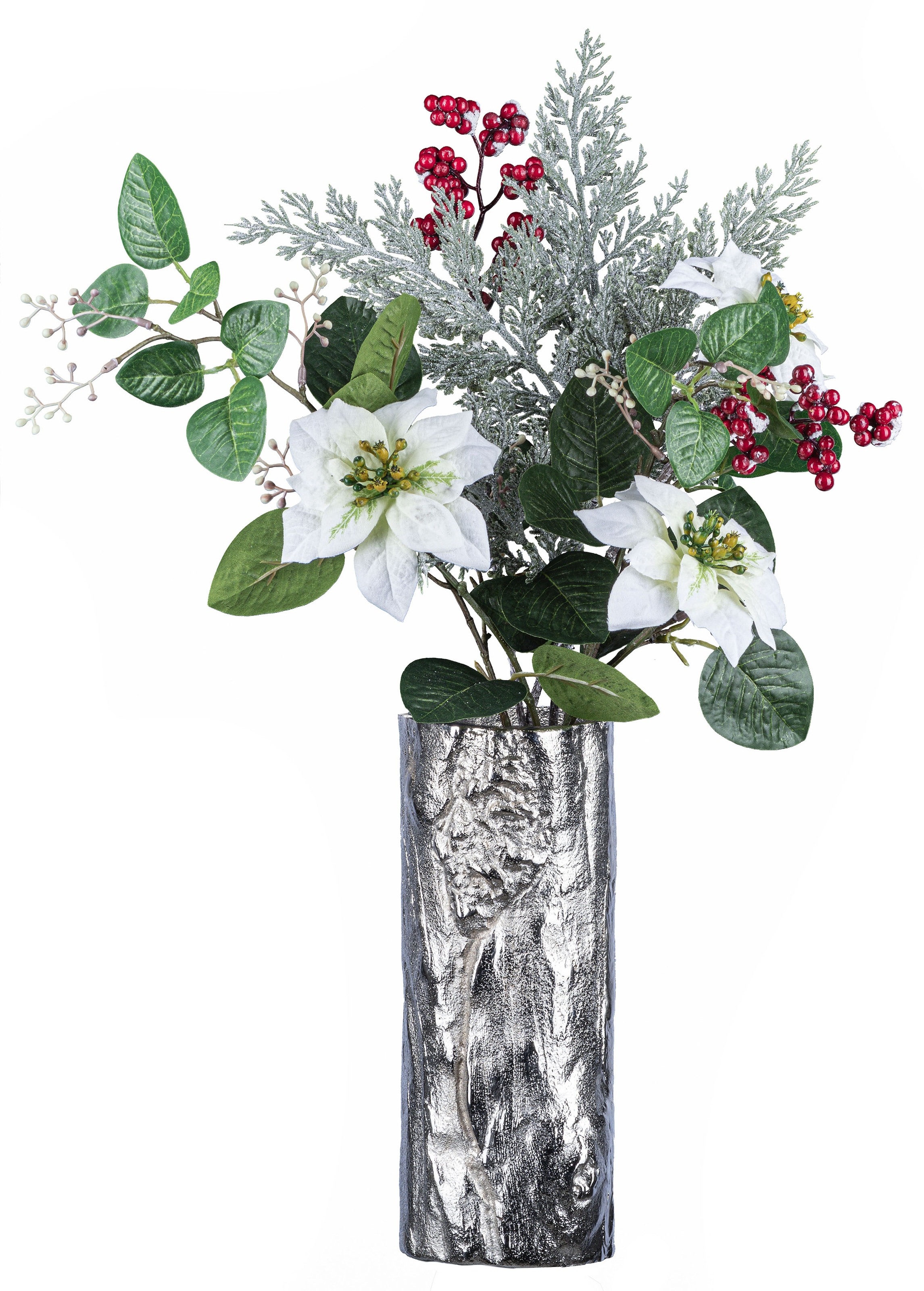 Creativ deco Dekovase »Weihnachtsdeko«, (Set, 2 St., 1 Vase, 1 Bouquet),  mit Poinsettien-Mix-Bouquet in beschneiter Optik kaufen | BAUR