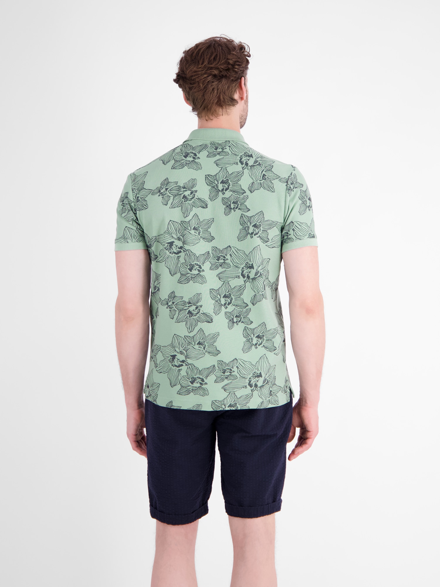 LERROS Poloshirt »Poloshirt mit floralem Allover-Print und Flachstrickkragen«