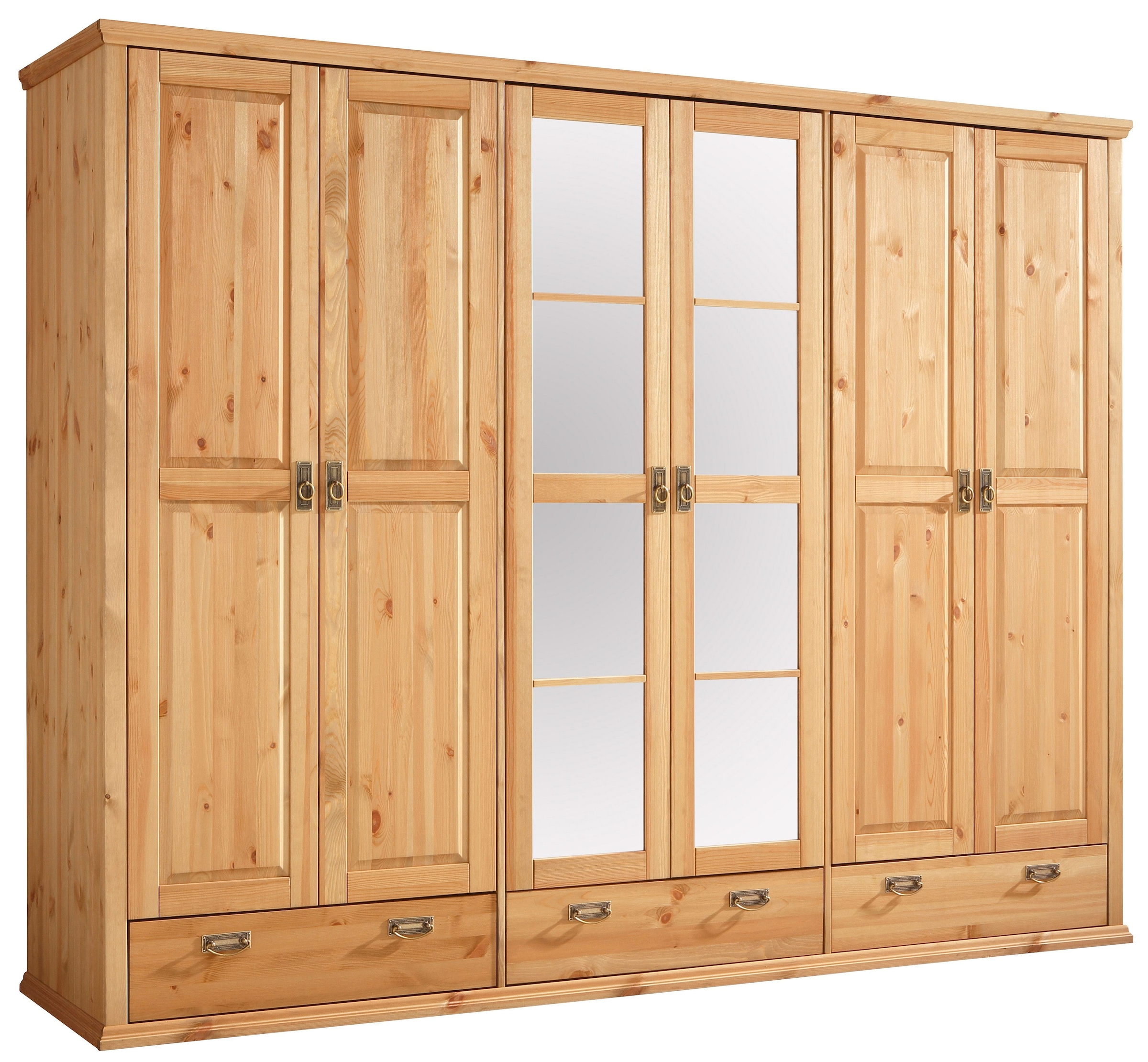 Home affaire Kleiderschrank »Madrid«, (3 Breiten: 90/164/245 cm H/T ca.190/59 cm), aus massiver Kiefer, in 3 Breiten mit Spiegeltüren