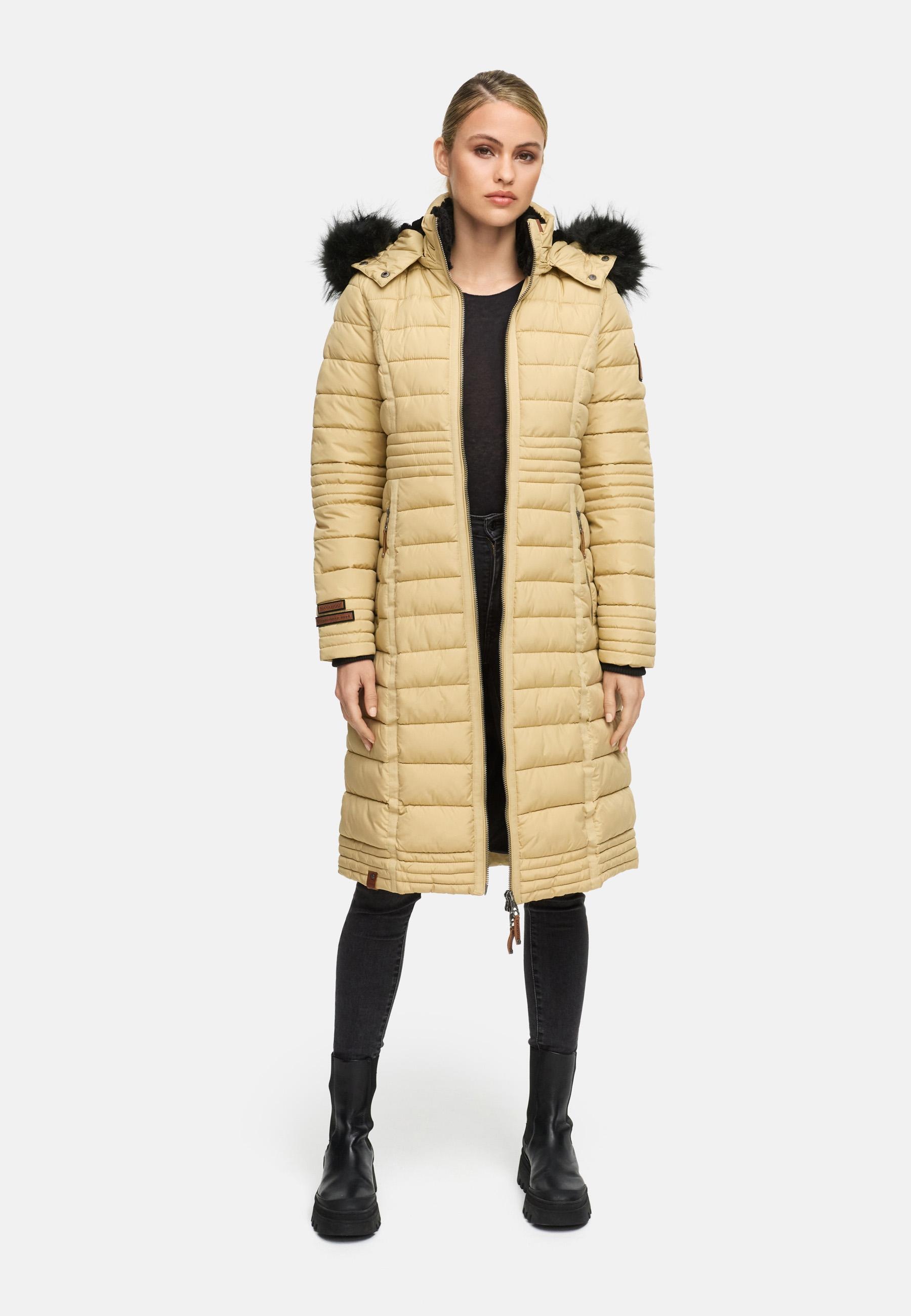 Navahoo Wintermantel »Umay«, langer Damen Winter Steppmantel mit Kunstfellkapuze