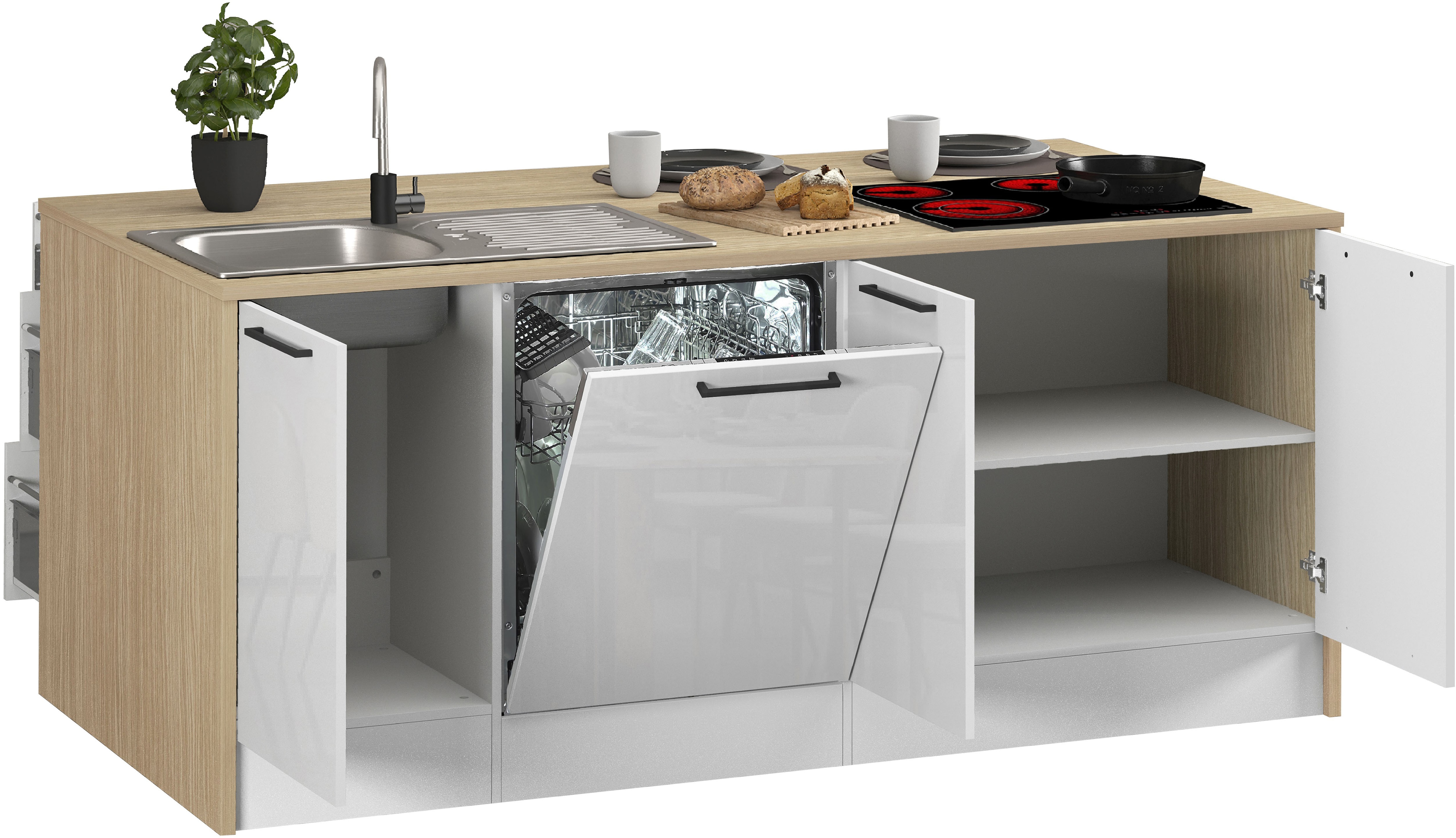 KOCHSTATION Kücheninsel "KS-Luna Breite 200 cm, Höhe 90 cm" Breite 200 cm, wahlweise mit Hanseatic-E-Geräten