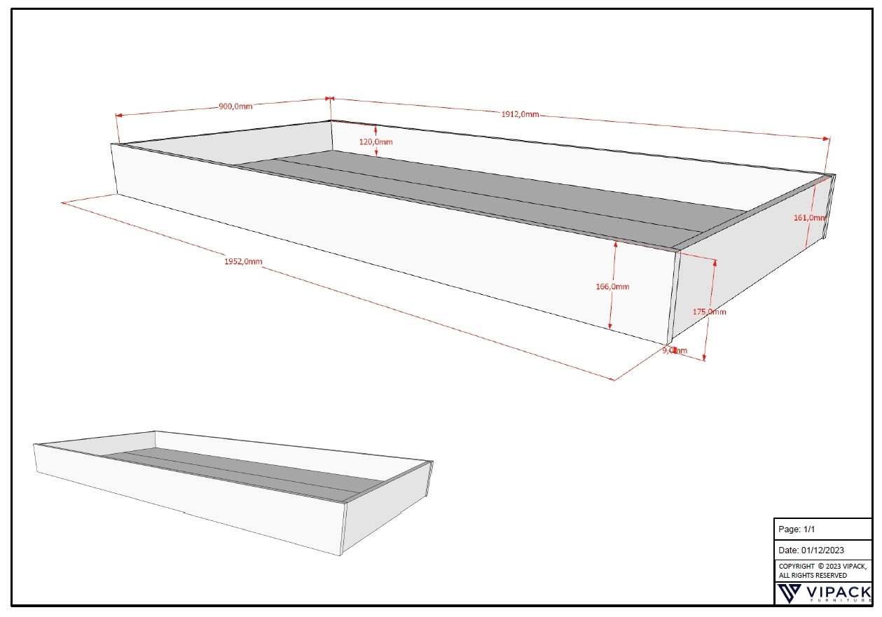 Vipack Daybett »Liegefläche 90 x 200 cm, inkl. Sprossenumrandung, zeitloses Design« Buche massiv, sehr stabil und standfest gebaut, inkl. Rolllattenrost,  die Bettschublade bietet Stauraum oder als Zusatzbett nutzbar