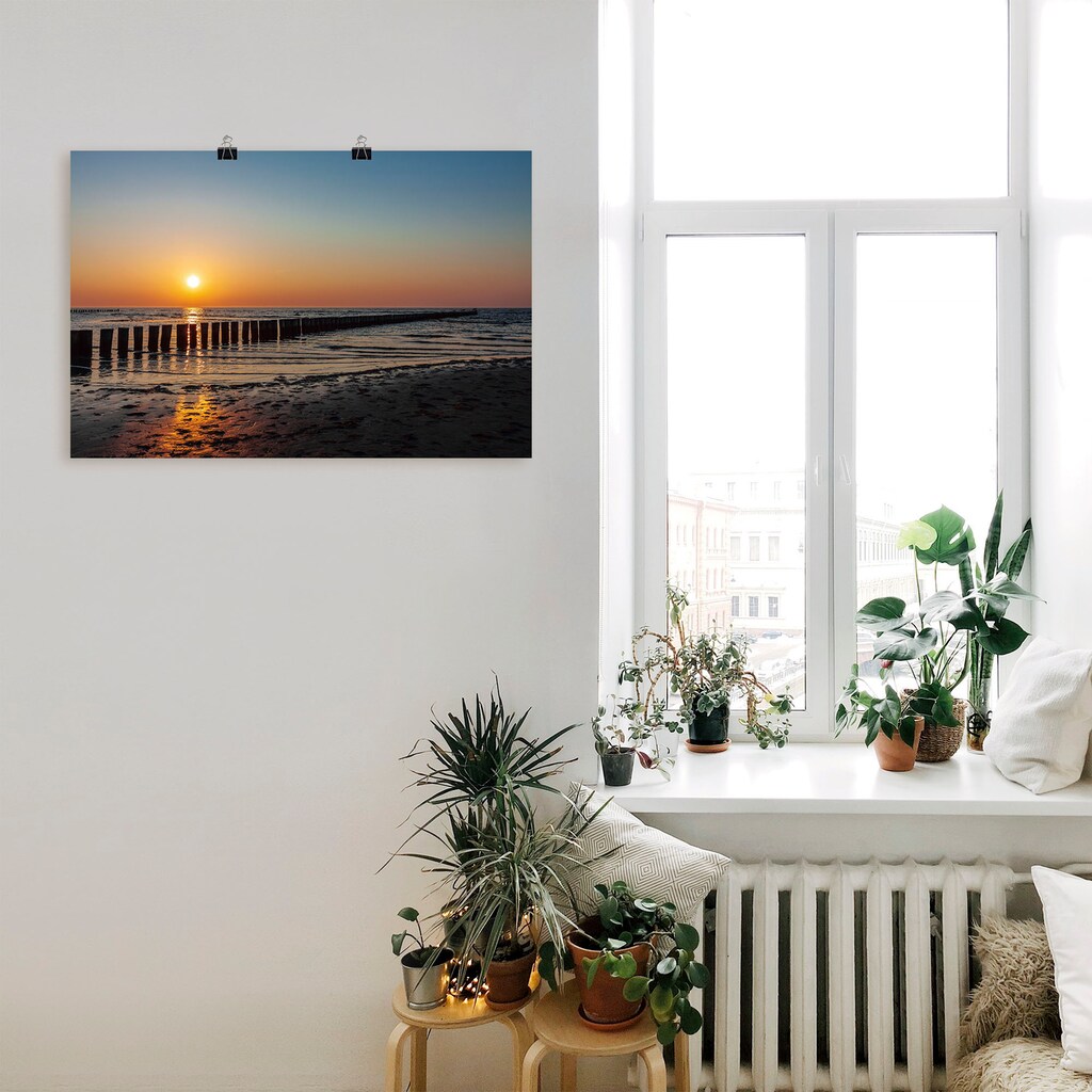 Artland Wandbild »Sonnenuntergang an Ostsee Insel Poel«, Bilder vom Sonnenuntergang & -aufgang (1 Stück), in vielen Größen & Produktarten - Alubild / Outdoorbild, Leinwandbild, Poster, Wandaufkleber / Wandtattoo auch für Badezimmer geeignet