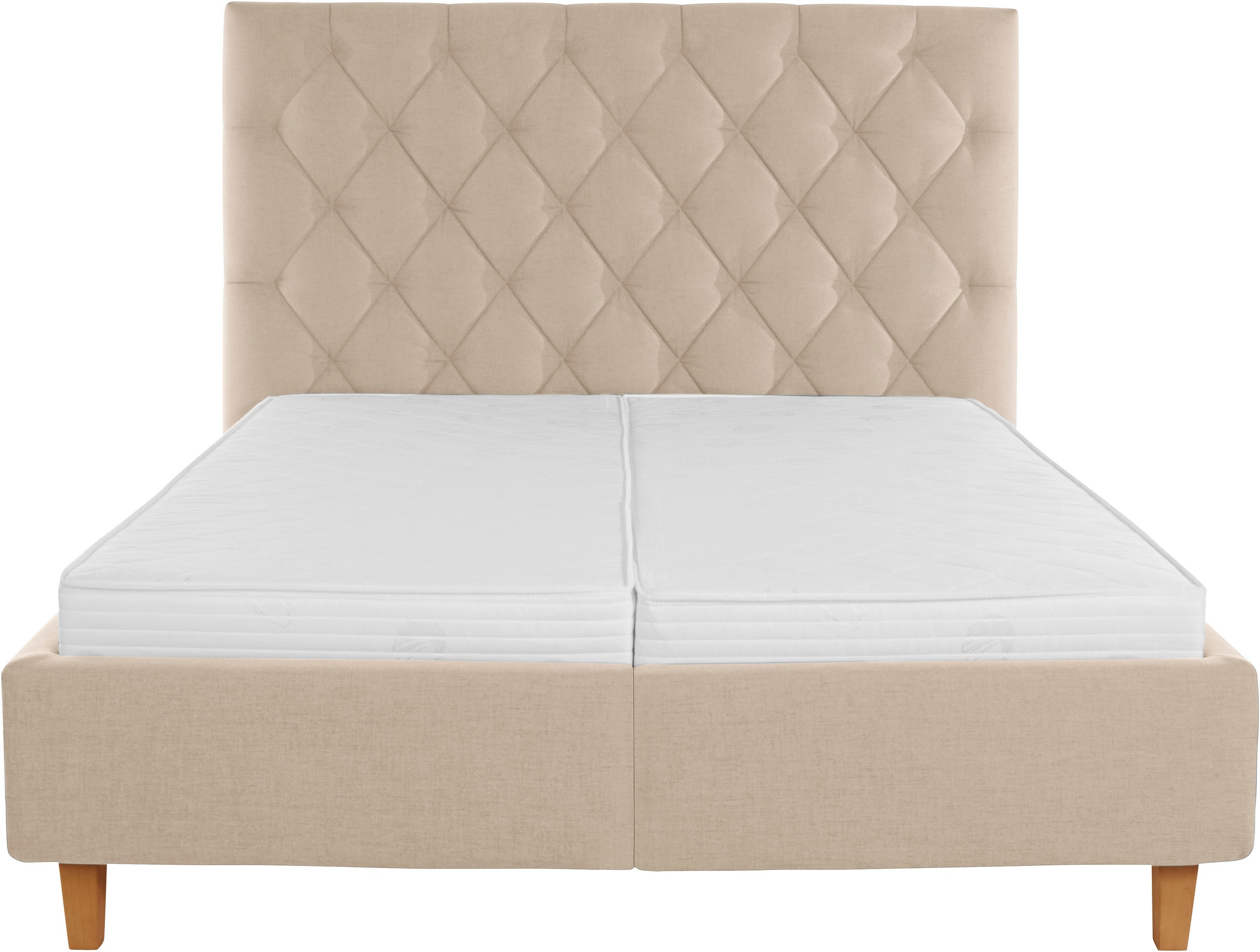 Polsterbett HOME AFFAIRE "Sunley 140", beige, B:183cm L:210cm, Struktur (100% Polyester);Samtstoff (100% Polyester), Betten, Polsterbett, Kreuzsteppung, Kopfteilhöhe 142 cm, ohne oder mit Matratze/Lattenrost 6