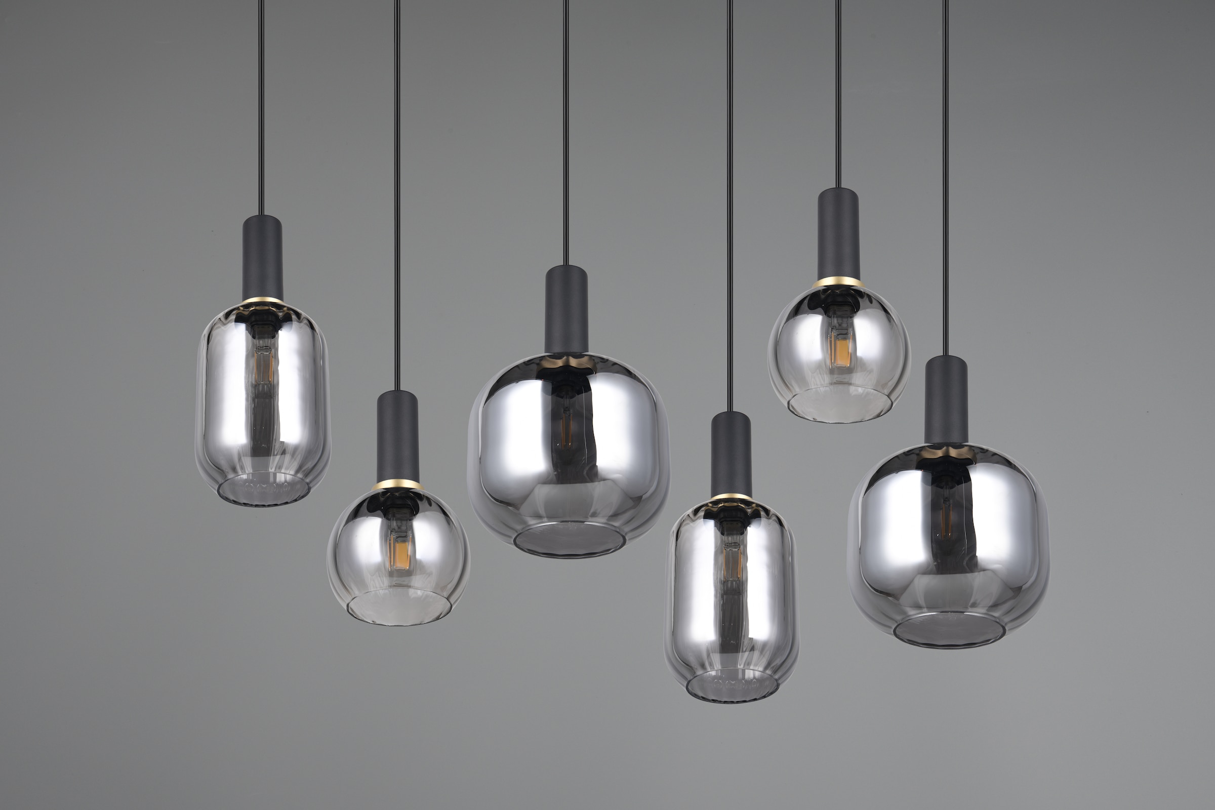 TRIO Leuchten Pendelleuchte »DIVA, E27 Hängelampe 6-flammig mit Glasschirm, exkl 6xE27 max 10W«, 6 flammig, Leuchtmittel E27 | Leuchtmittel wechselbar, höhenverstellbar bis max 150cm Hängeleuchte 92x35 cm Wohnzimmer Küche