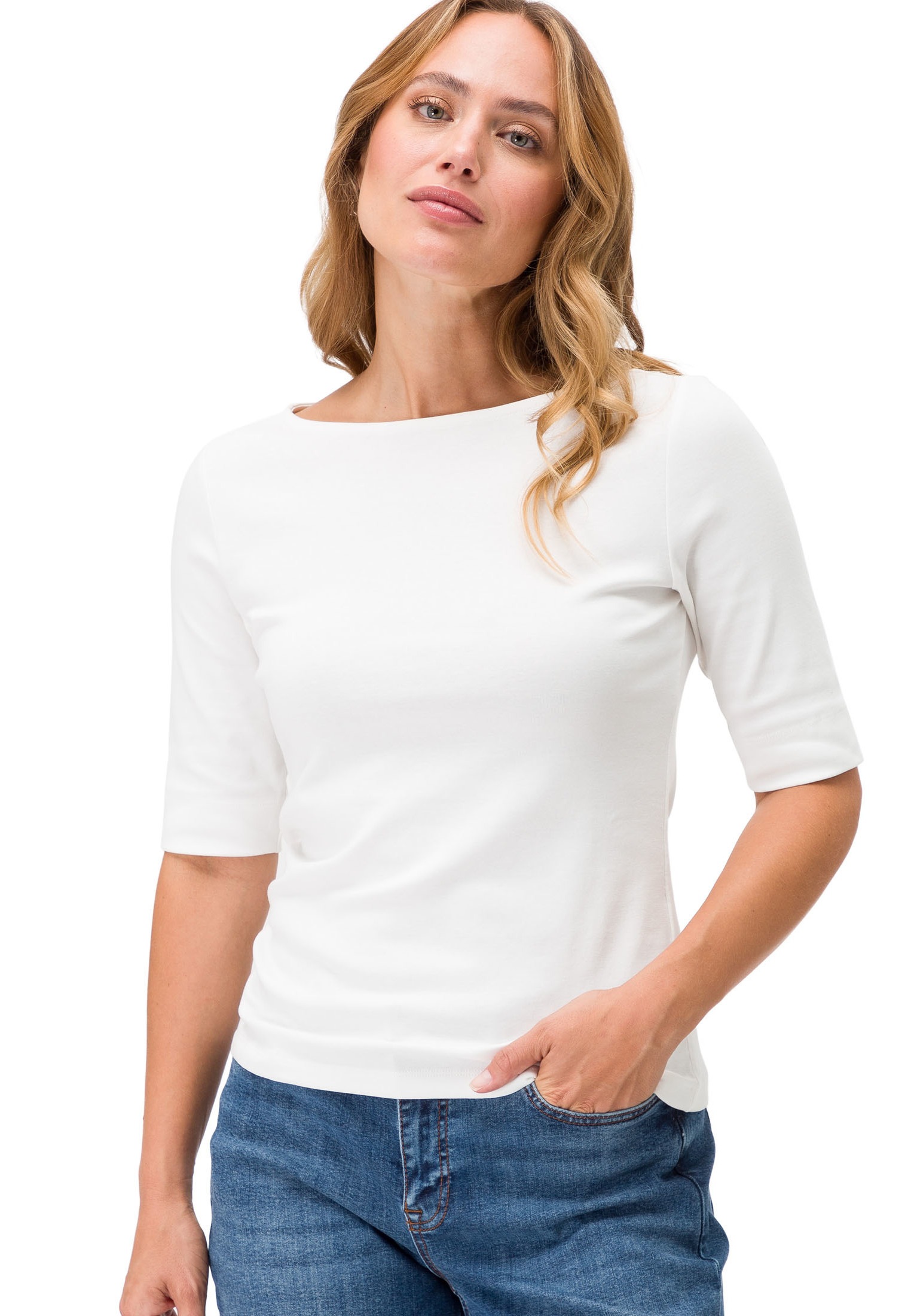 Zero 3/4-Arm-Shirt "zero Shirt mit U-Boot Ausschnitt", Plain/ohne Details