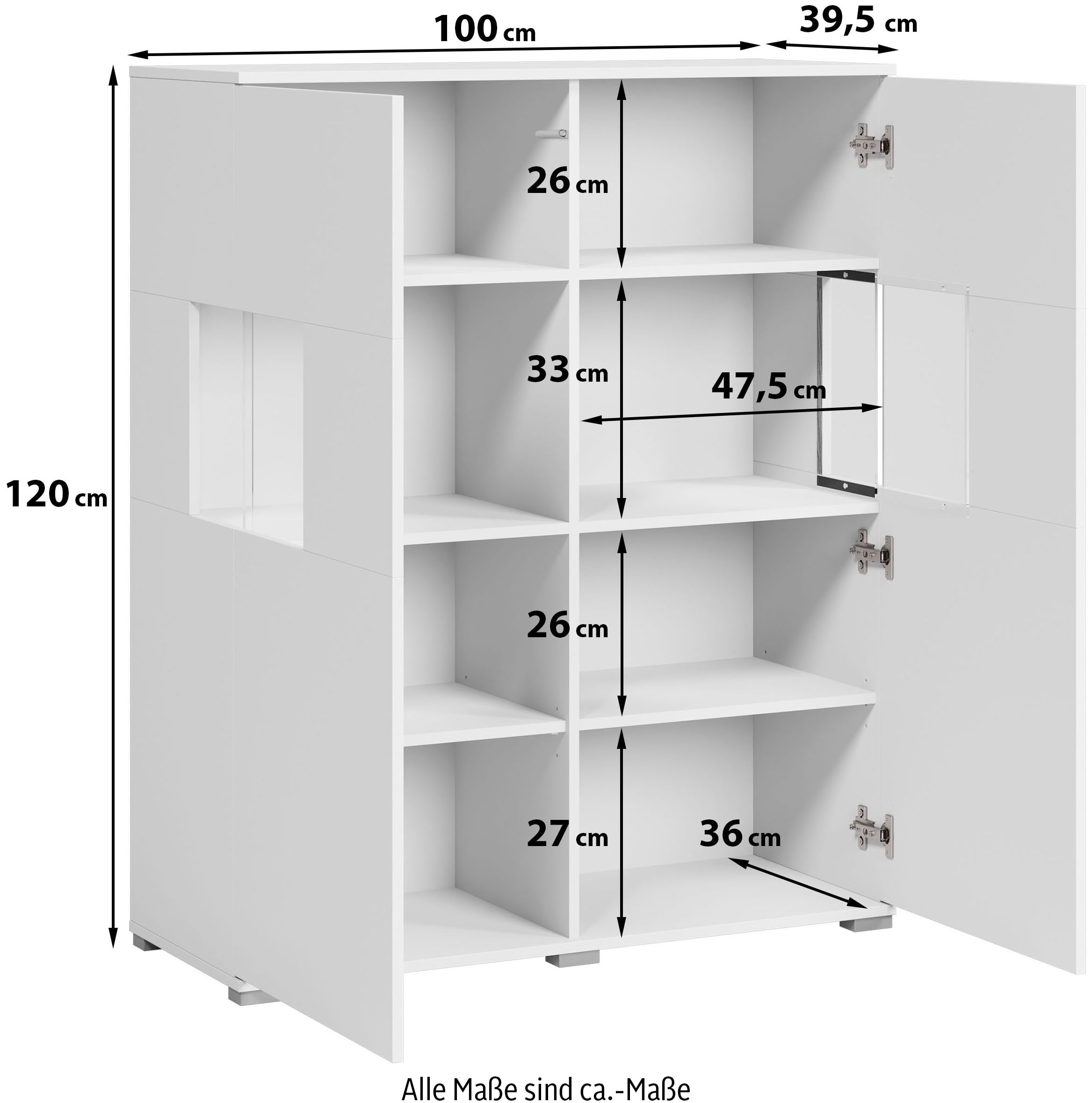 INOSIGN Highboard »Kenia«, (1 St.), Modernes Highboard mit Glastüren, Breite 100 cm