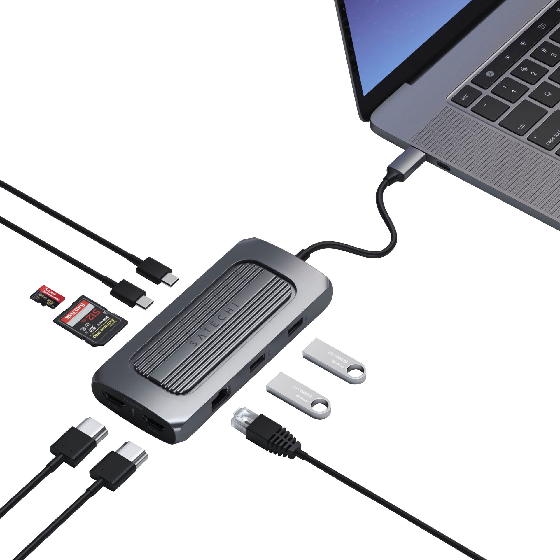 Satechi USB-Adapter »USB-C Multiport MX«, USB 3.0 Typ A-RJ-45 (Ethernet) zu USB Typ C