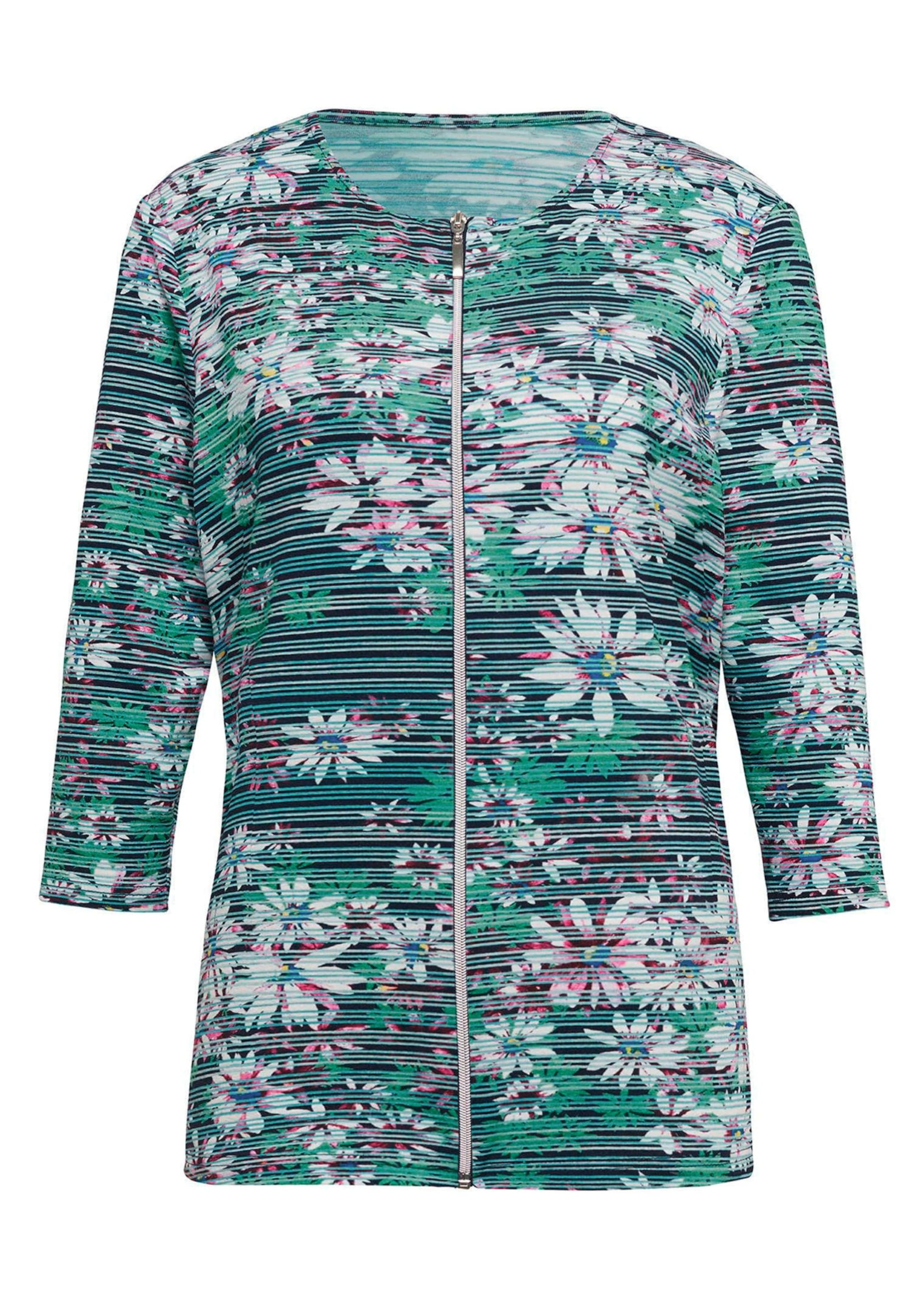 GOLDNER Sommerjacke "Kurzgröße Sommerjacke mit floralem Muster" Mit Reißverschluss