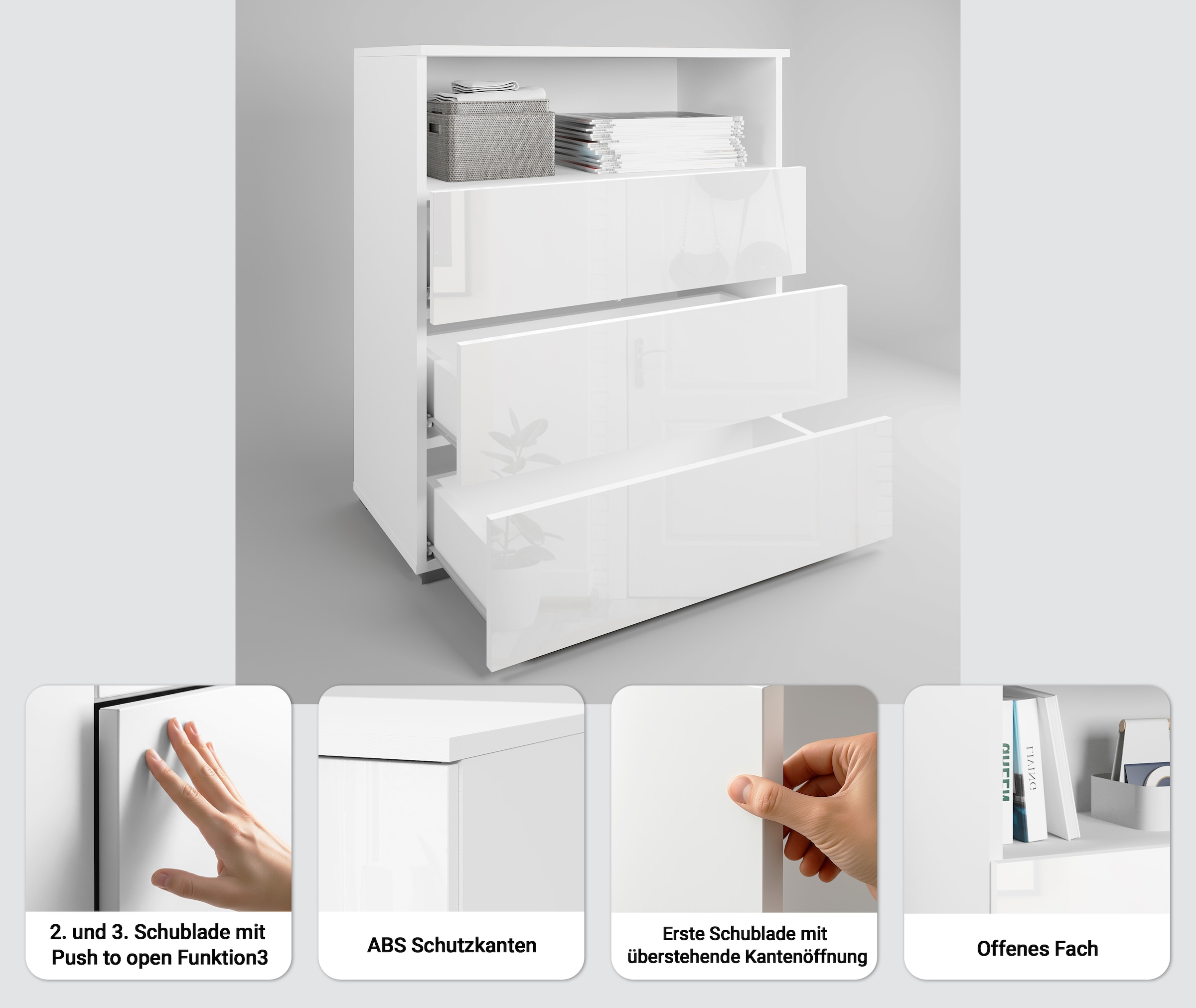 OTTO home Kommode »Paris« mit 3 Schubkästen (Breite 70 cm)