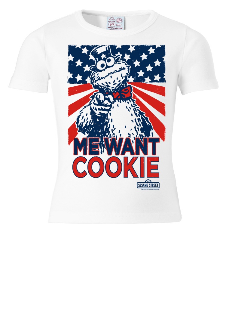 LOGOSHIRT T-Shirt »Cookie Monster - Me Want Cookie«, mit coolem Krümelmonster-Frontdruck