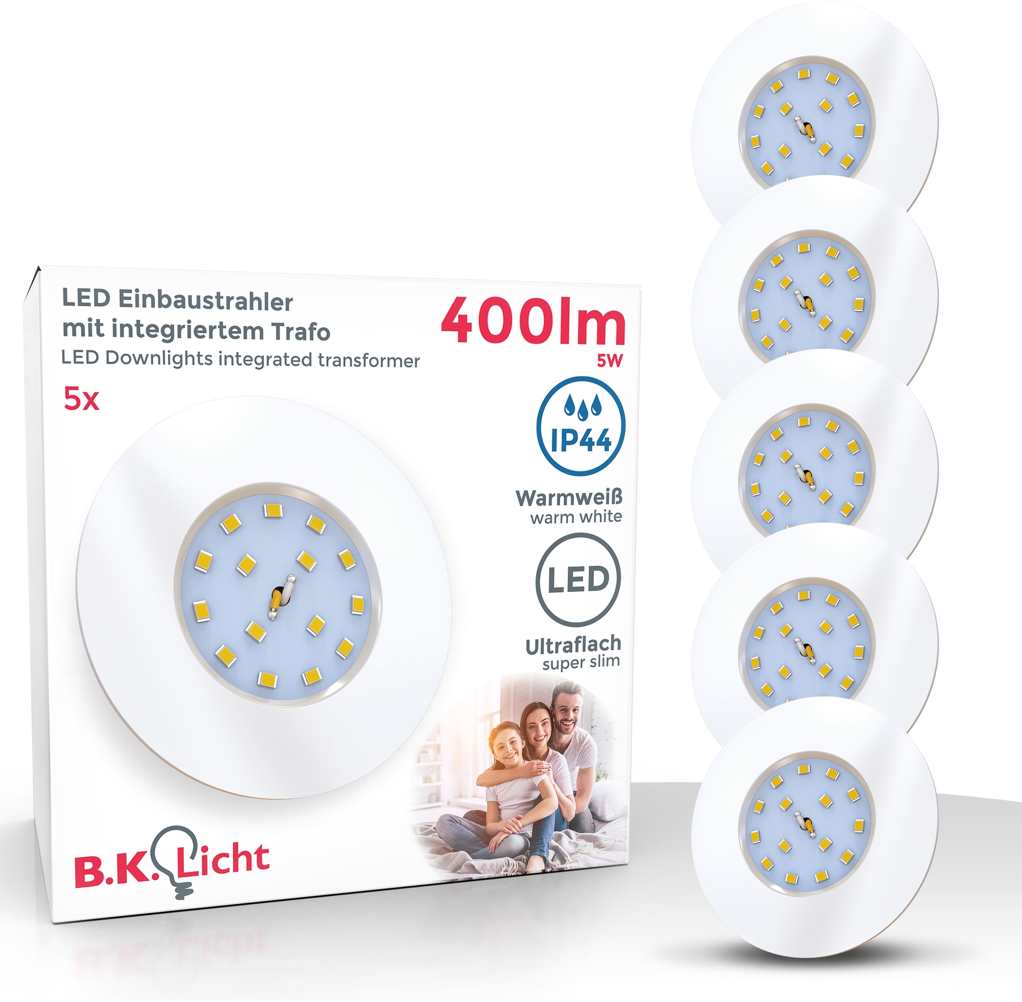 B.K.Licht LED Einbaustrahler, 5 flammig-flammig, Bad, 400lm Spot, kaufen ultra-flach, 5W Einbauleuchte, | IP44, inkl. Decken- BAUR