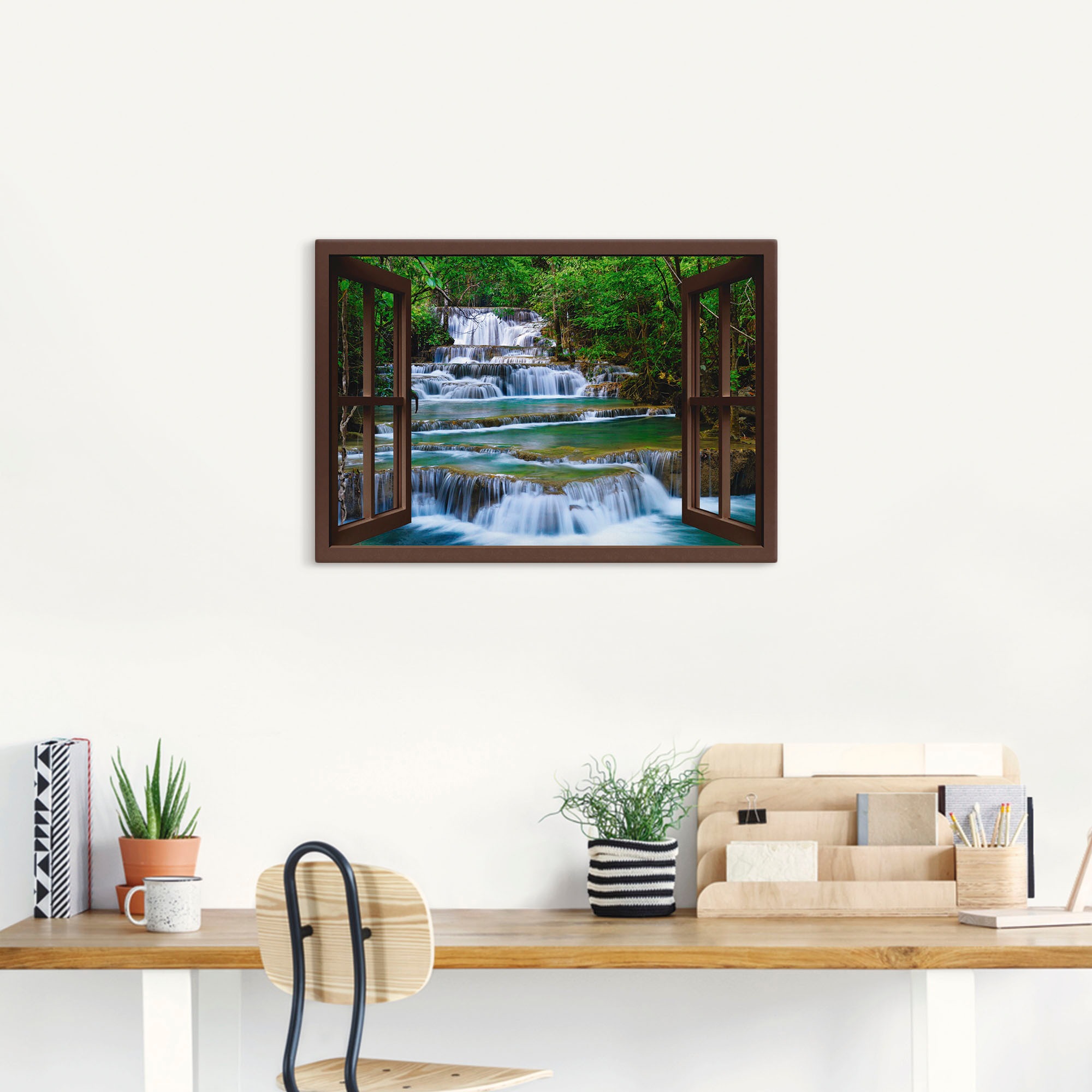 Artland Leinwandbild "Fensterblick Wasserfall in Kanchanaburi" Fensterblick günstig online kaufen