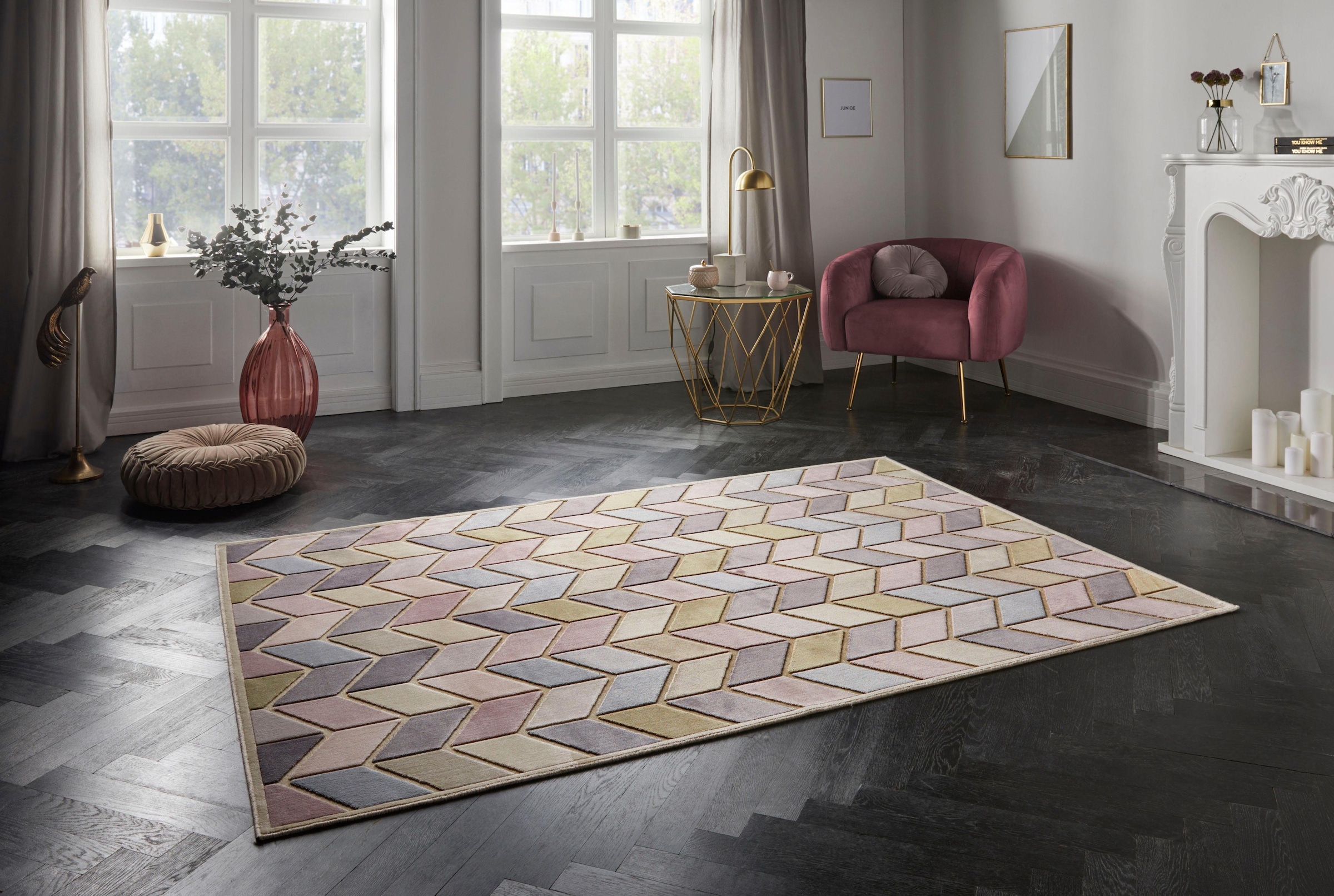 ELLE DECORATION Teppich »Loire«, rechteckig, 8 mm Höhe, Kurzflor, Velour, Geometrisches Muster, Hoch-Tief Struktur