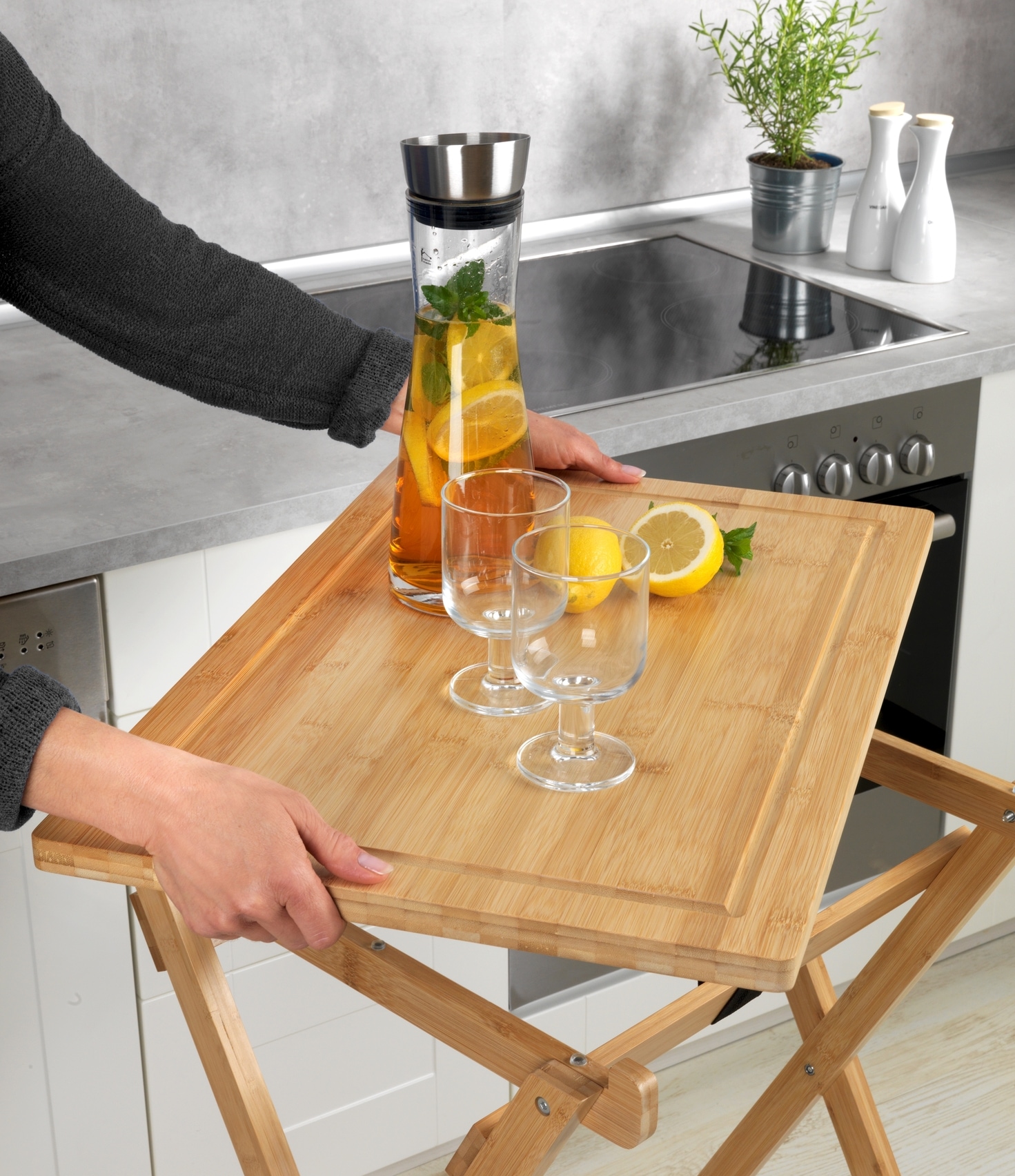WENKO Klapptisch »Modell Lugo«, Beistelltisch mit Schneideplatte und abnehmbarem Tablett, Bambus