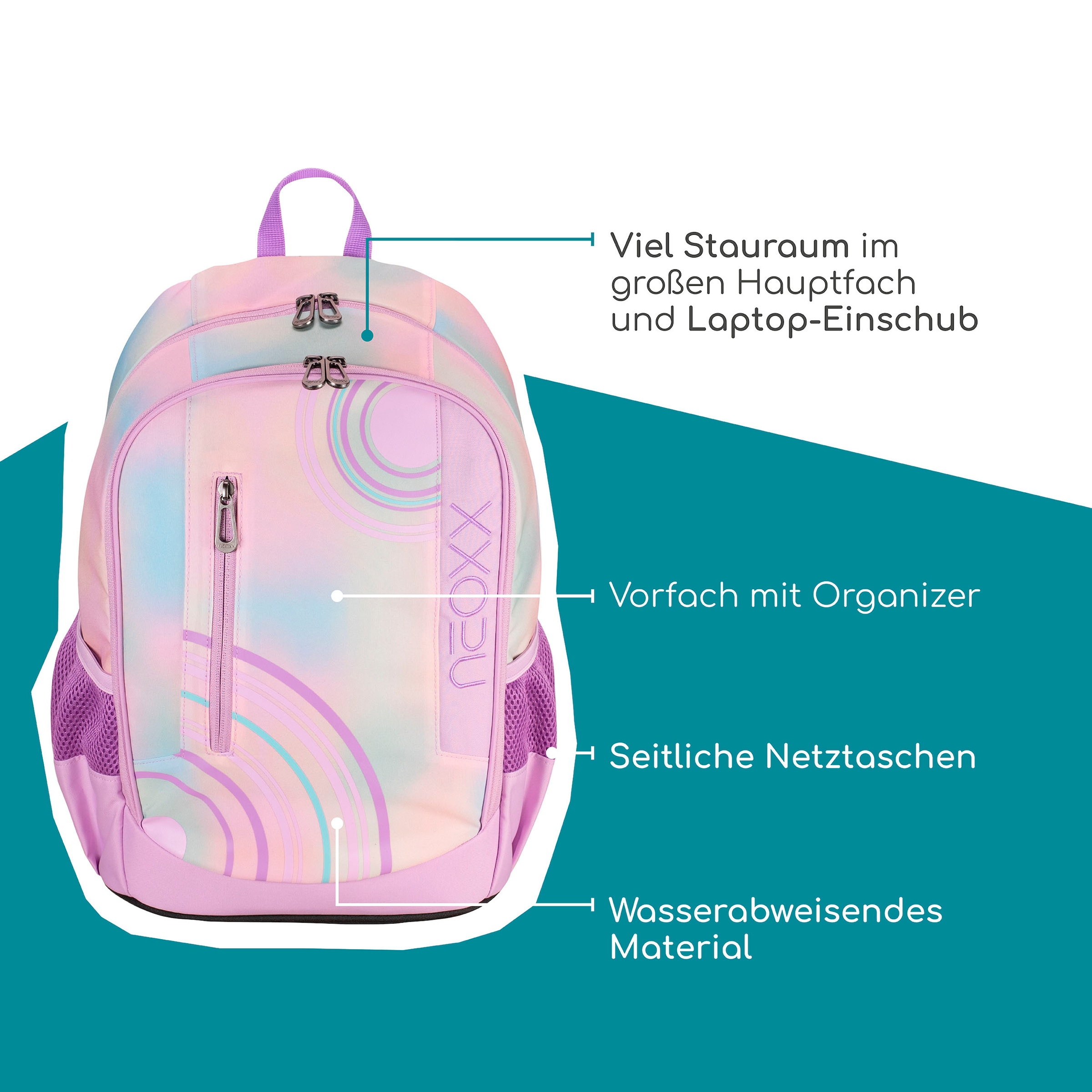 neoxx Schulrucksack »Flow, Candy Party«, teilweise aus recyceltem Material