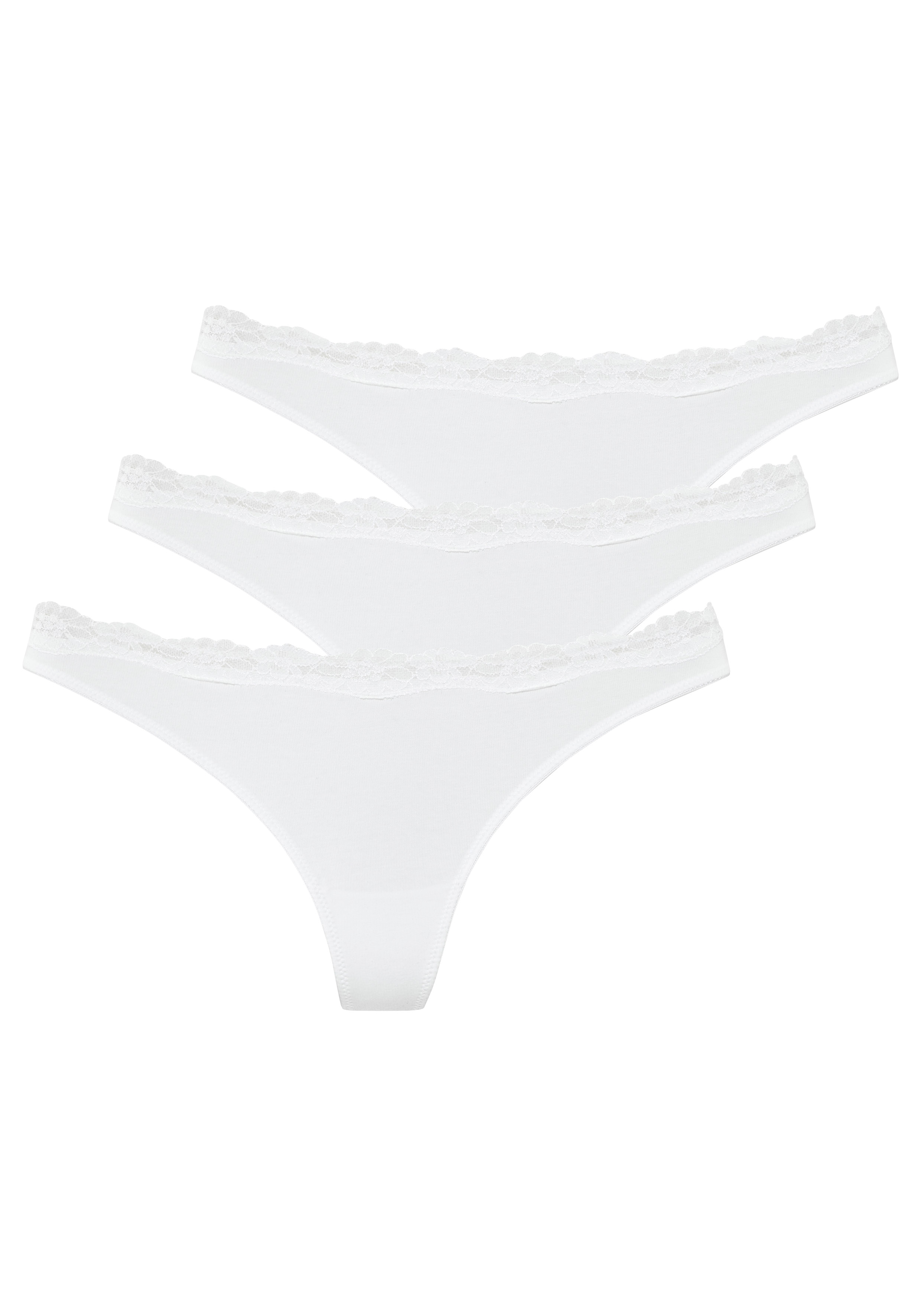 LASCANA String 3er-Pack, aus elastischer Baumwolle mit zarter Spitze