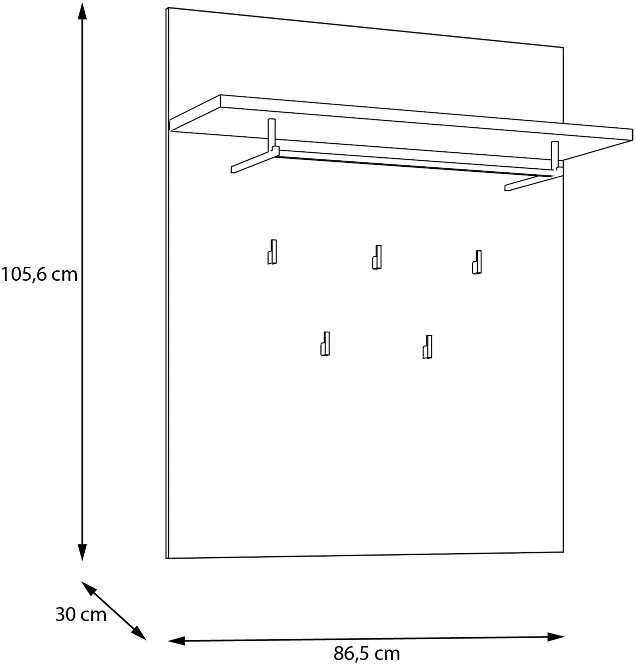 FORTE Garderobenpaneel »Bohol Paneel 5 Haken, Kleiderstange, Ablageboden« B/H/T 86,5/1056/30 cm
